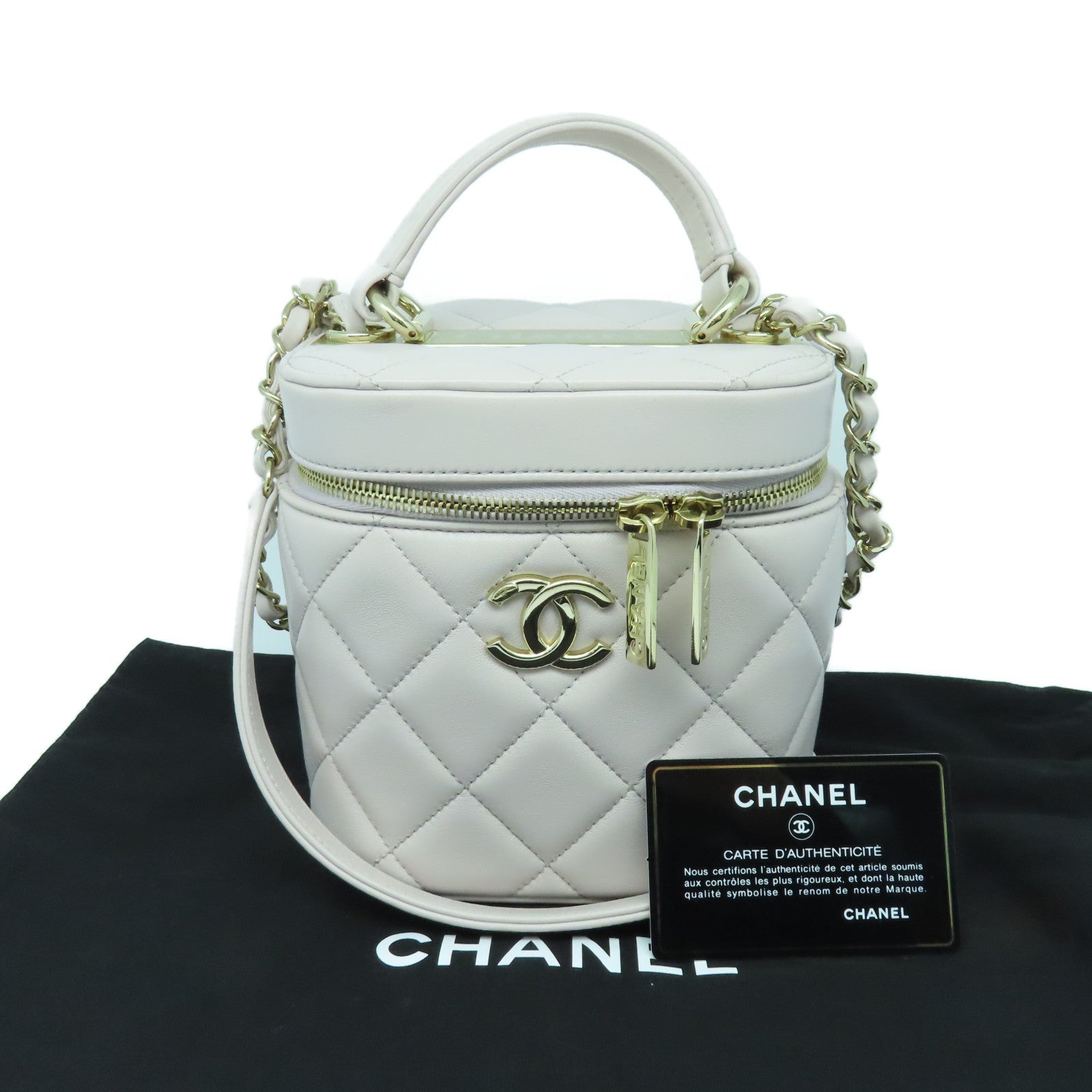 CHANEL 菱格羊皮皮革Vanity Chain Shoulder Bag金扣链带肩背袋粉红色