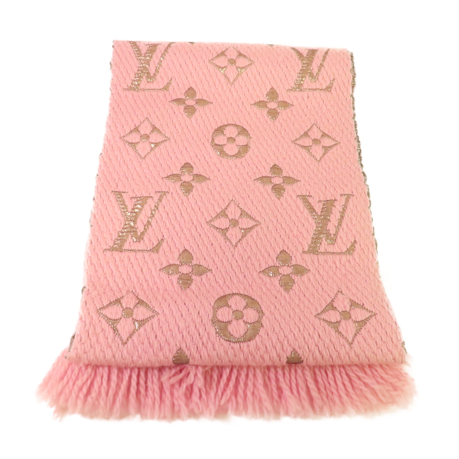 LOUIS VUITTON 羊毛/絲質Logomania Shine Scarf圍巾粉紅色/金色