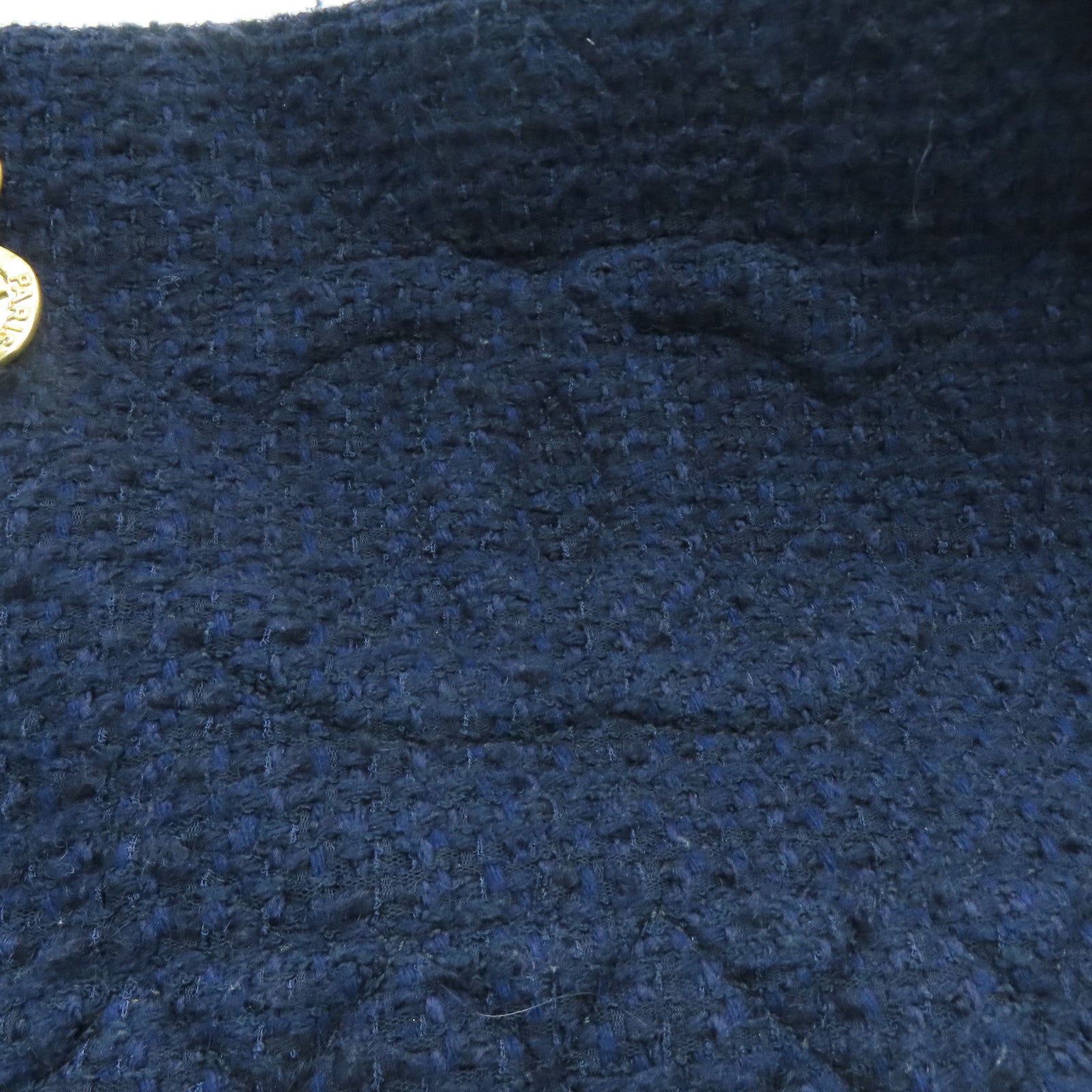 CHANEL Tweed羊毛Chain Shoulder Bag金扣鏈帶肩背袋深藍色