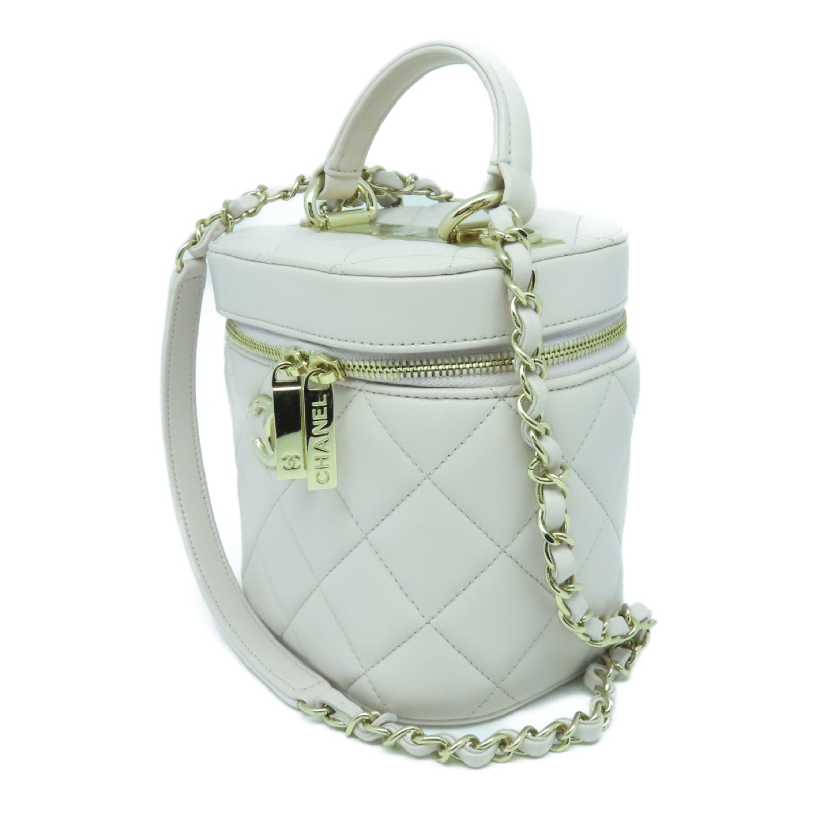 CHANEL 菱格羊皮皮革Vanity Chain Shoulder Bag金扣链带肩背袋粉红色