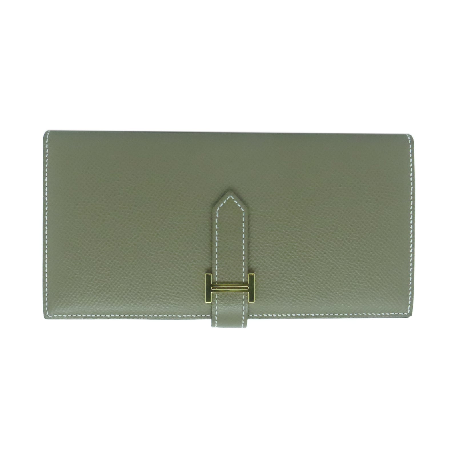 HERMES Epsom皮革Bearn Long Wallet金扣長錢包Etoupe大象灰色