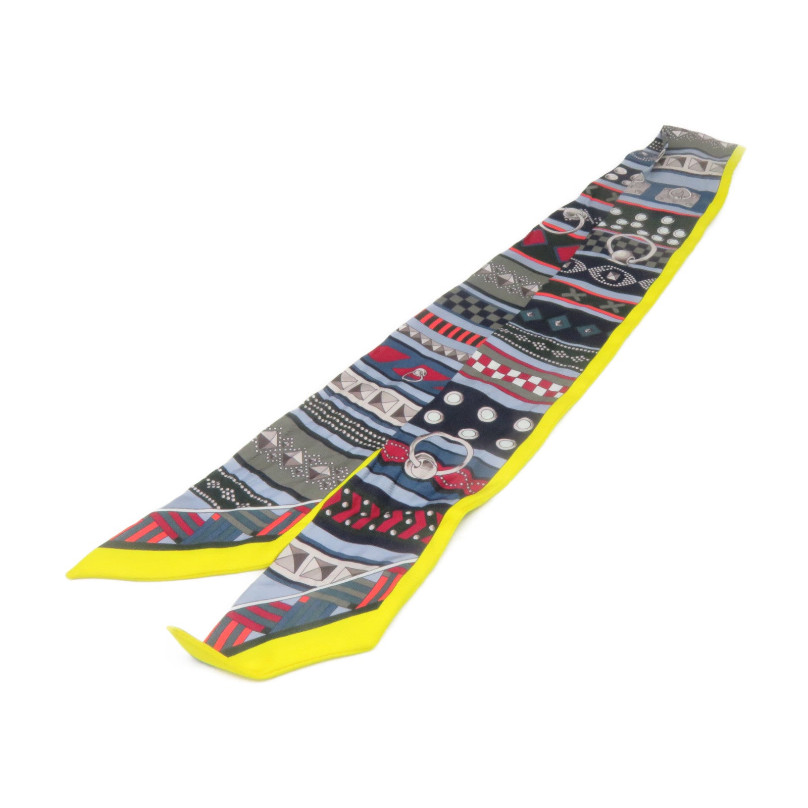 HERMES 絲質Twilly Scarf絲巾黃色/彩色