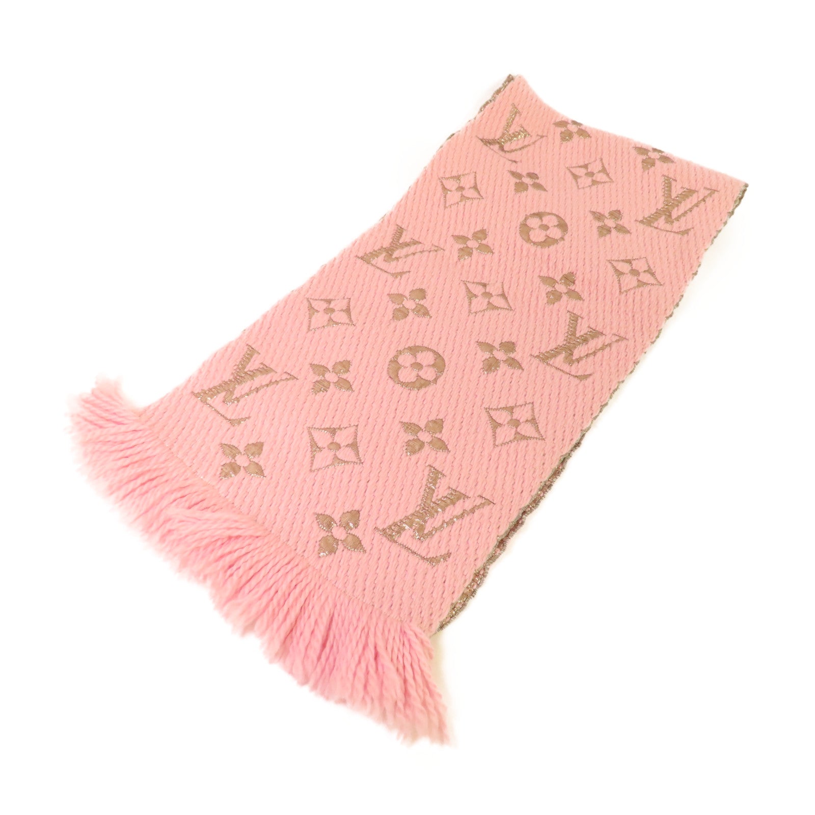 LOUIS VUITTON 羊毛/絲質Logomania Shine Scarf圍巾粉紅色/金色