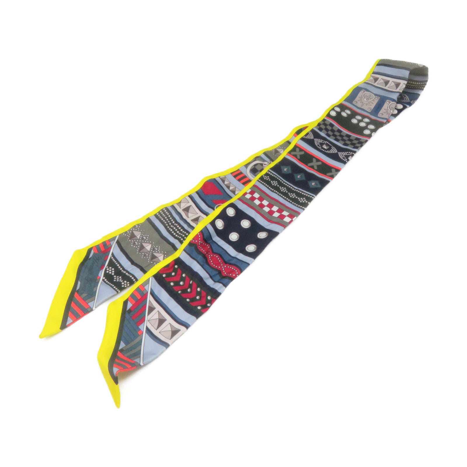 HERMES 絲質Twilly Scarf絲巾黃色/彩色