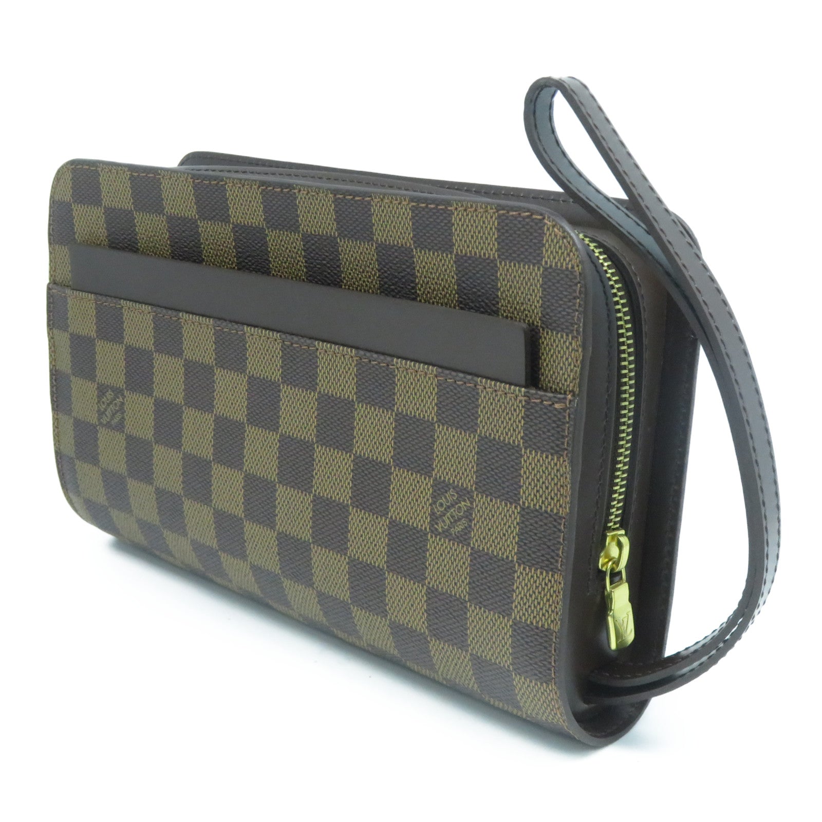 LOUIS VUITTON Damier Ebene Pochette Saint金扣手拿包啡色