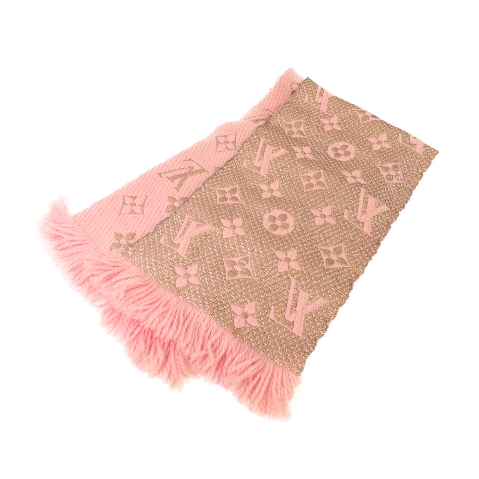 LOUIS VUITTON 羊毛/絲質Logomania Shine Scarf圍巾粉紅色/金色