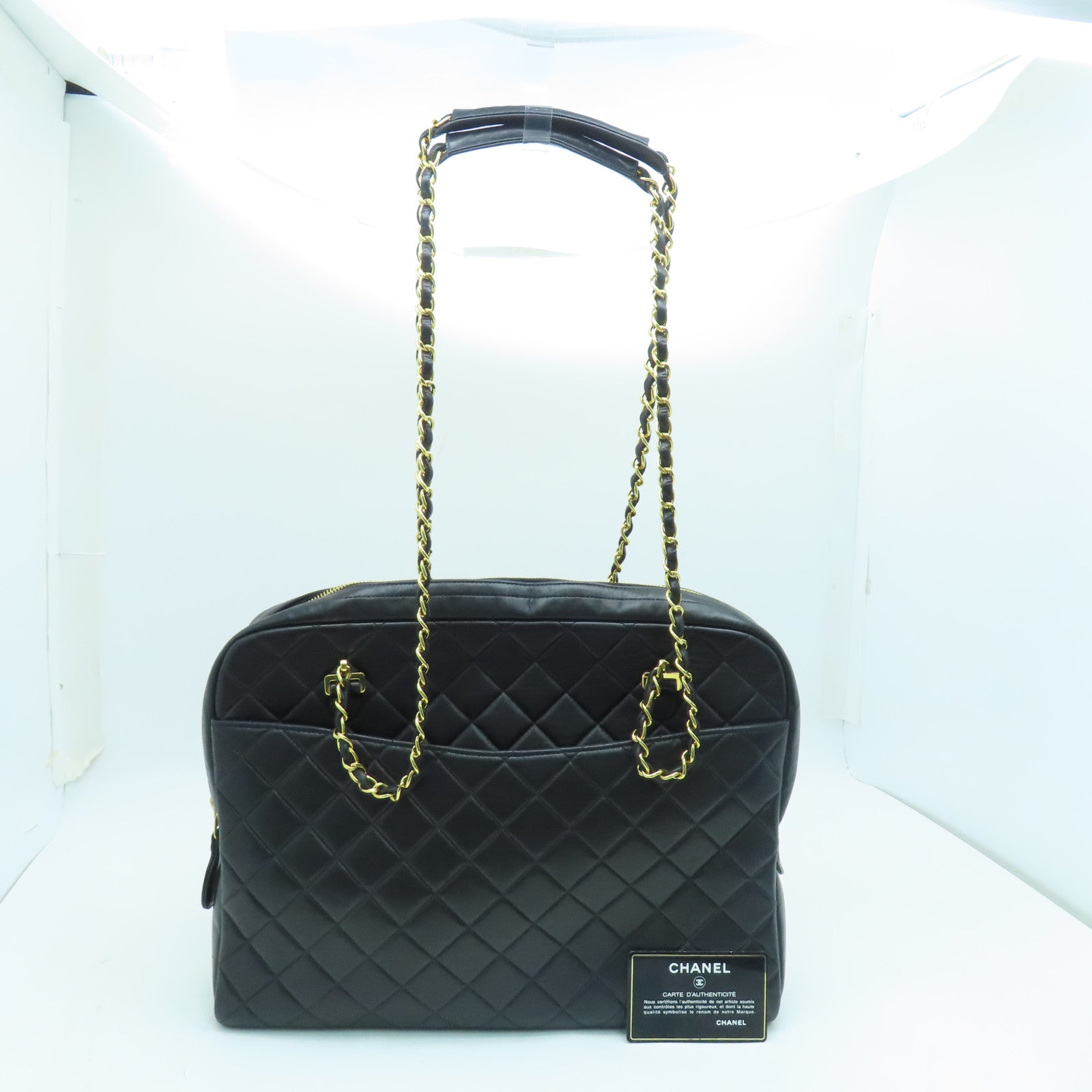 CHANEL 菱格羊皮皮革Chain Shoulder金扣肩背袋黑色