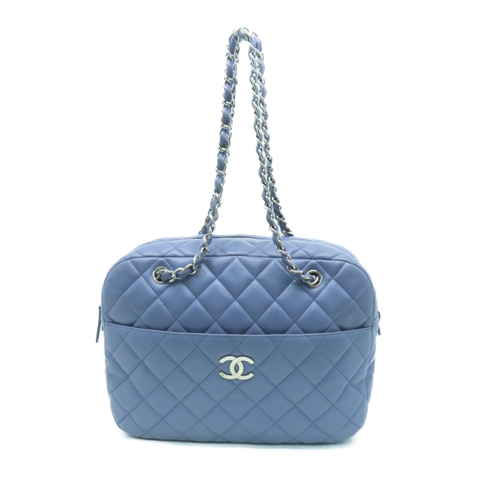 CHANEL Rhombus Sheepskin Leather Chain Shoulder Bag Silver Buckle Chain Belt Shoulder Bag Purple