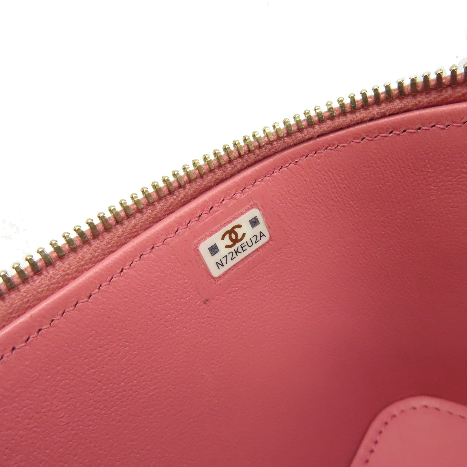 CHANEL 菱格牛皮皮革Vanity Rectangular Chain Shoulder Bag金扣鏈帶肩背化妝包粉紅色