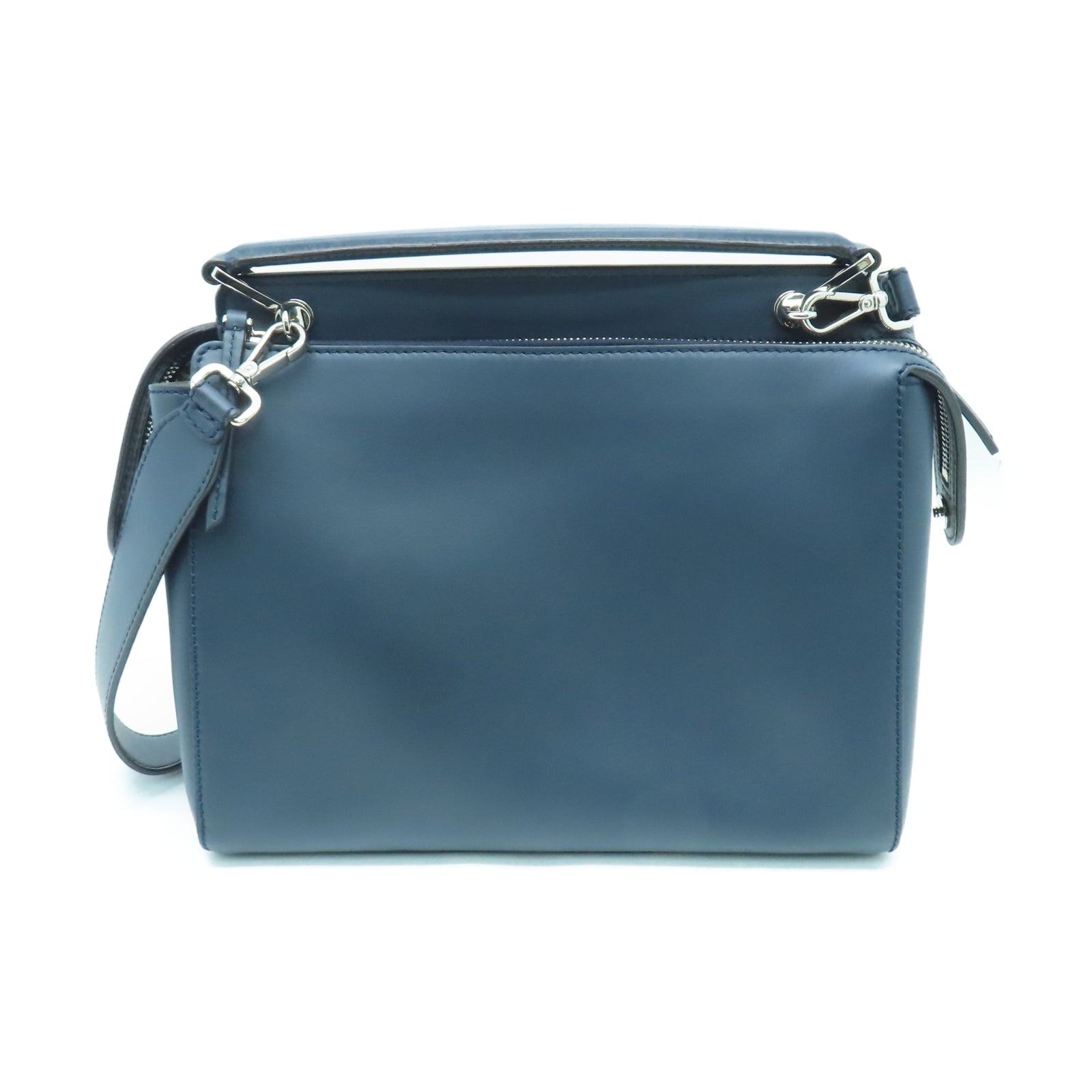 FENDI Cowhide Leather Dotcom Silver Buckle Handle Shoulder Bag Blue