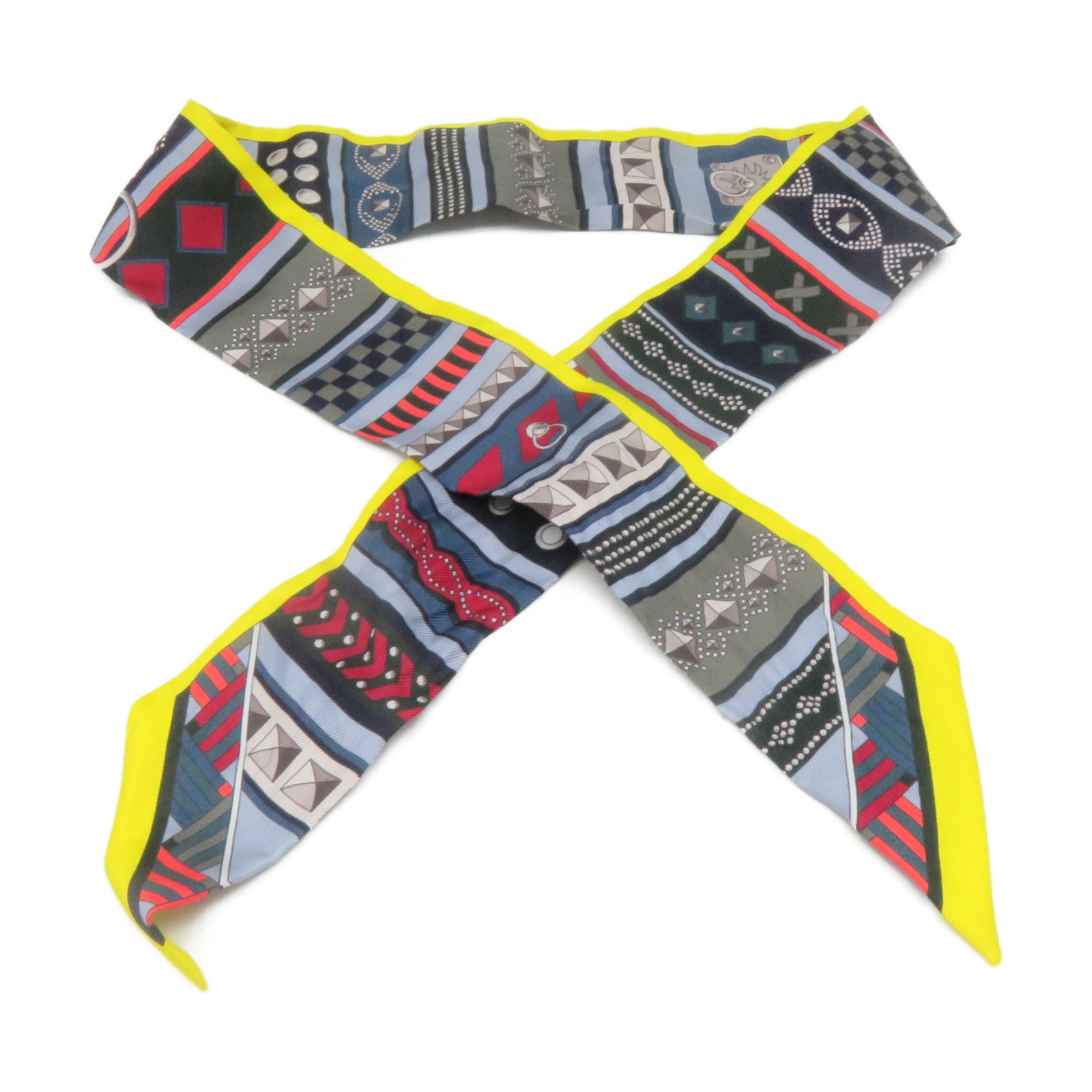 HERMES 絲質Twilly Scarf絲巾黃色/彩色