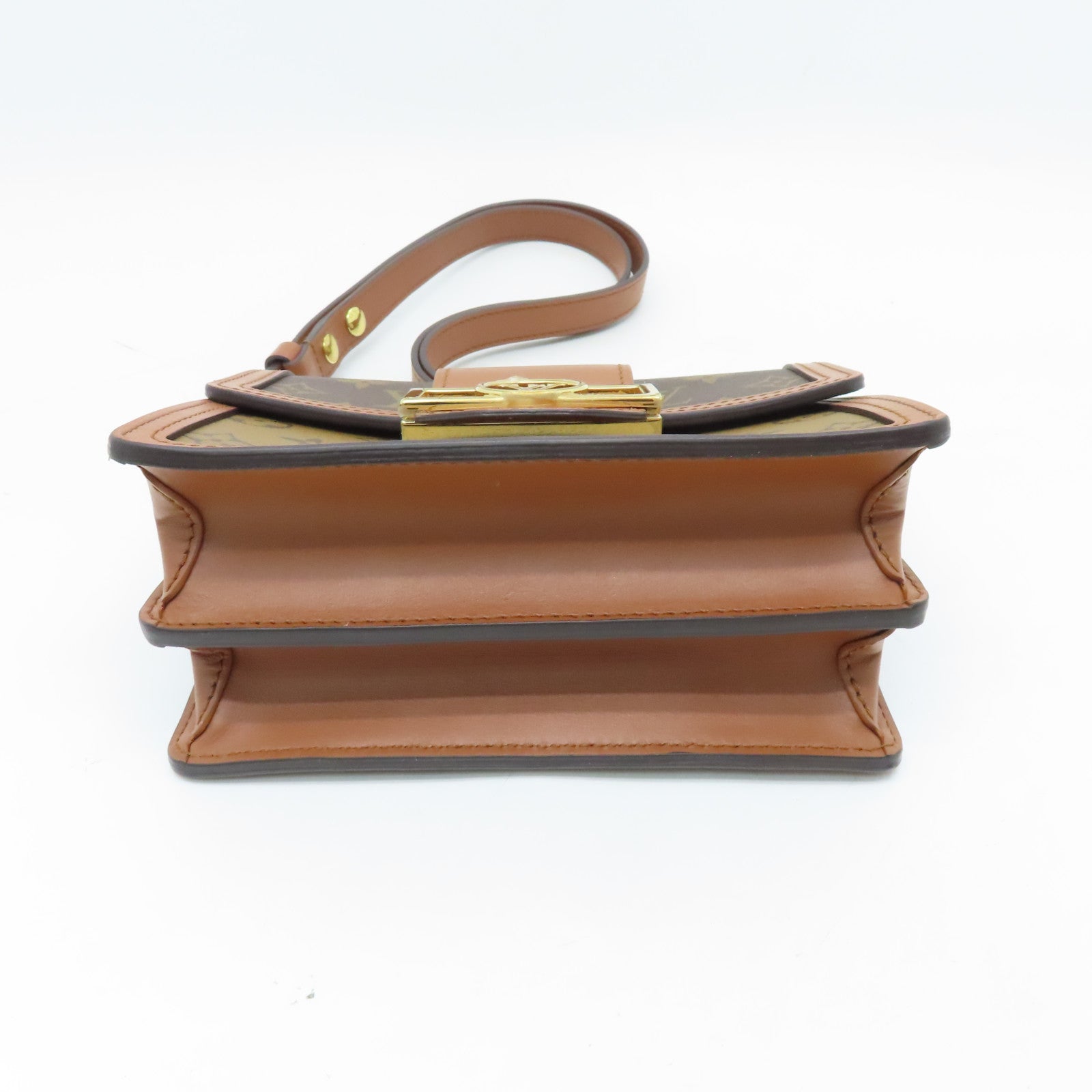 LOUIS VUITTON Monogram Reverse Mini Dauphine Gold Buckle Shoulder Bag Brown