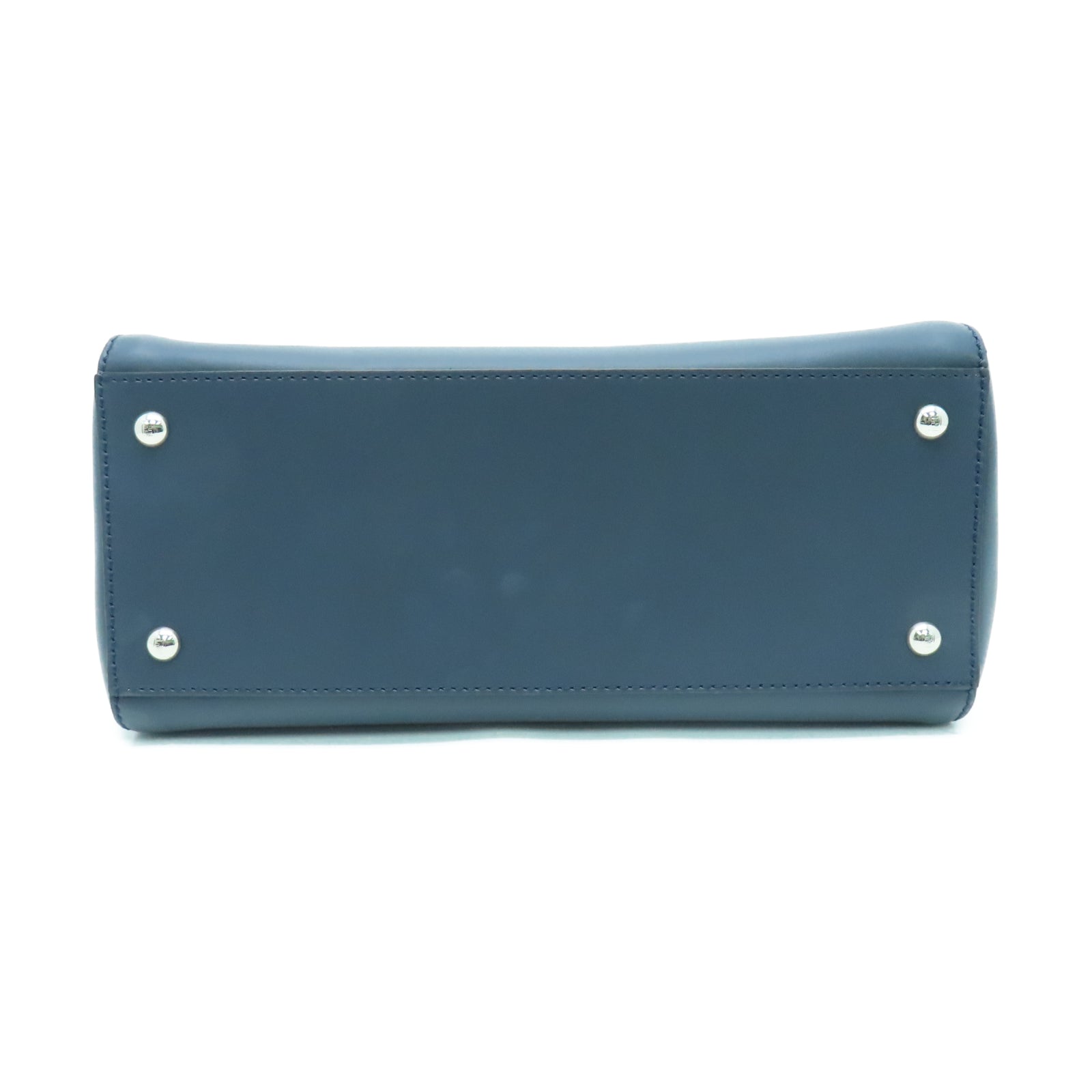 FENDI Cowhide Leather Dotcom Silver Buckle Handle Shoulder Bag Blue