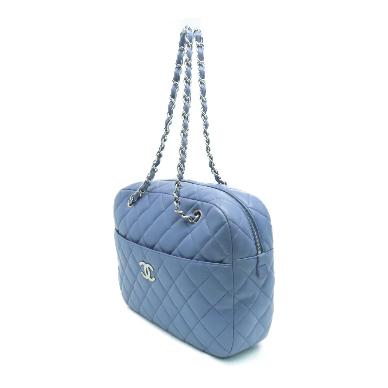 CHANEL Rhombus Sheepskin Leather Chain Shoulder Bag Silver Buckle Chain Belt Shoulder Bag Purple