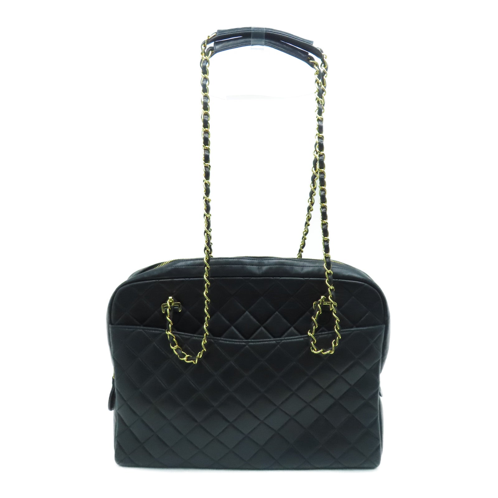 CHANEL 菱格羊皮皮革Chain Shoulder金扣肩背袋黑色