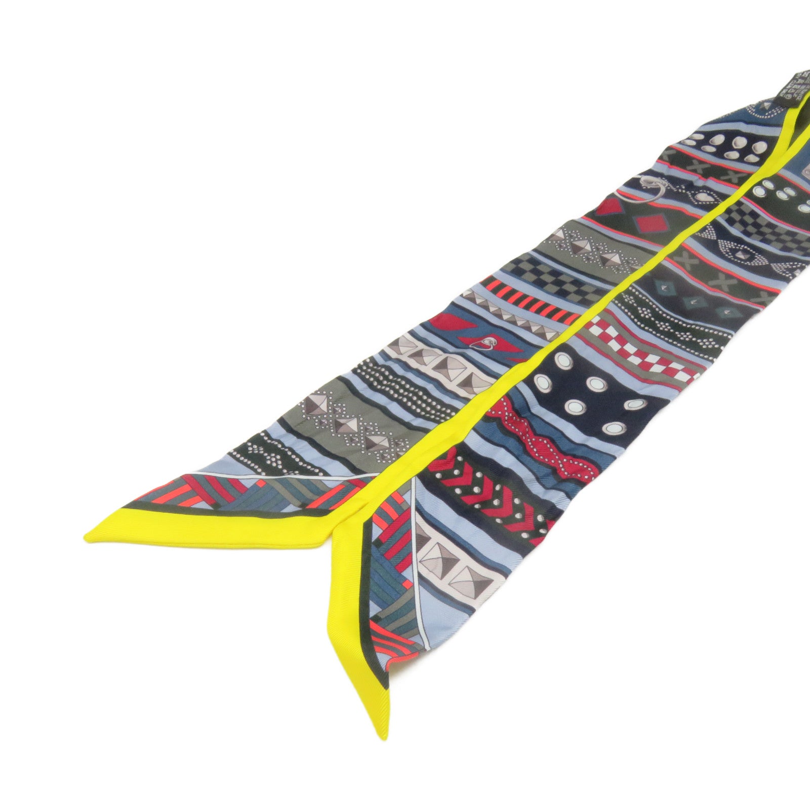 HERMES 絲質Twilly Scarf絲巾黃色/彩色