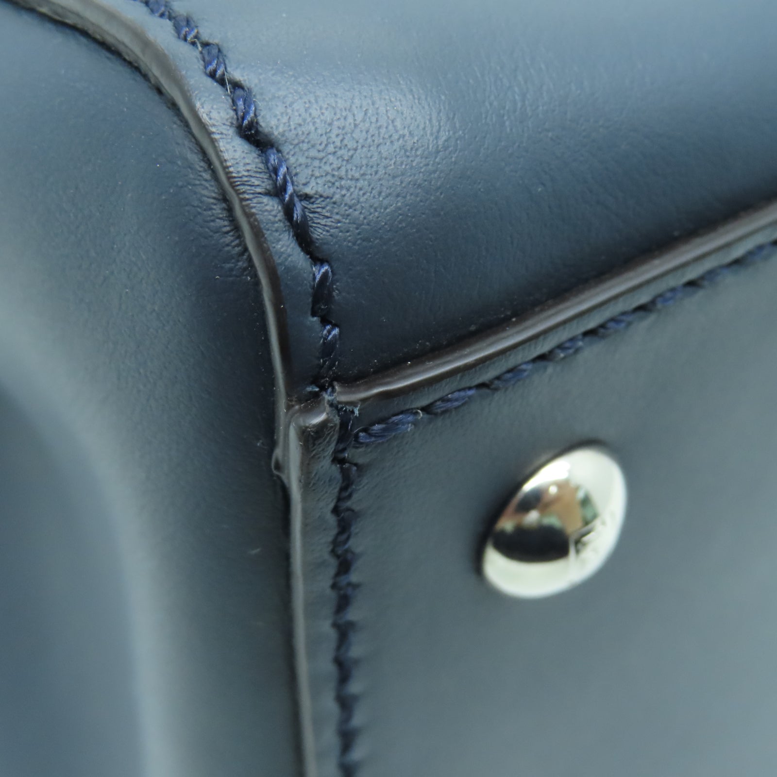 FENDI Cowhide Leather Dotcom Silver Buckle Handle Shoulder Bag Blue