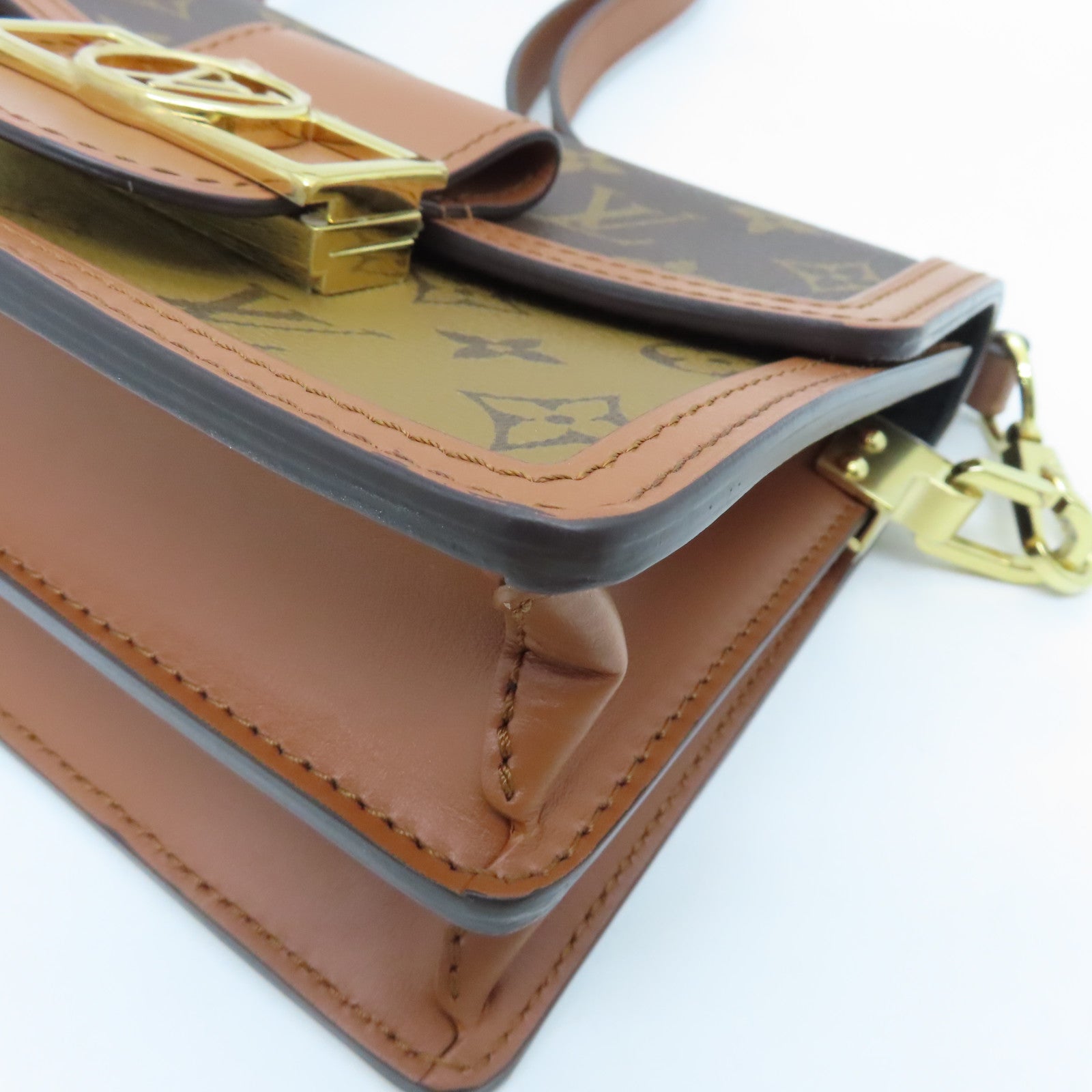 LOUIS VUITTON Monogram Reverse Mini Dauphine Gold Buckle Shoulder Bag Brown