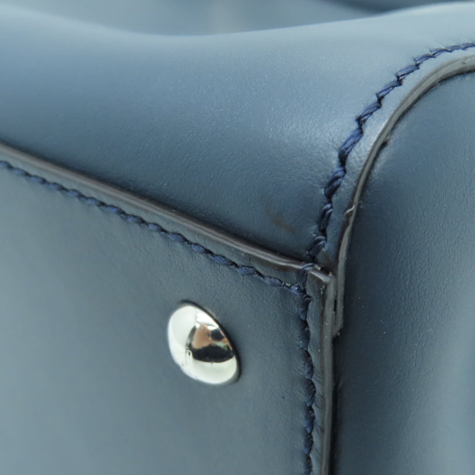 FENDI Cowhide Leather Dotcom Silver Buckle Handle Shoulder Bag Blue