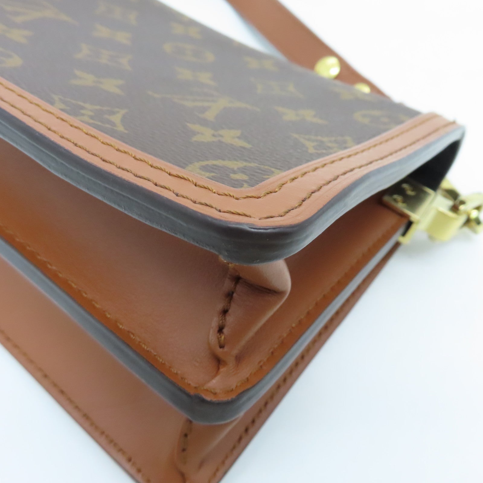 LOUIS VUITTON Monogram Reverse Mini Dauphine Gold Buckle Shoulder Bag Brown
