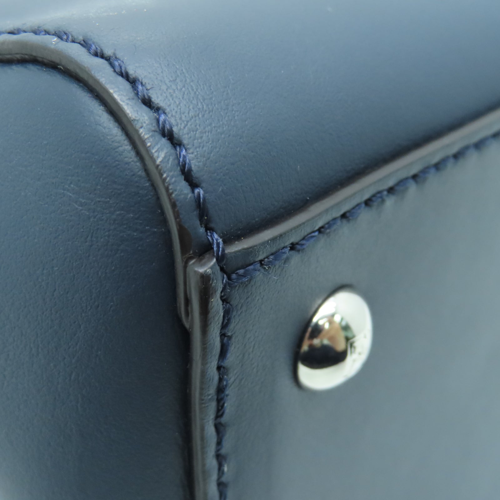 FENDI Cowhide Leather Dotcom Silver Buckle Handle Shoulder Bag Blue