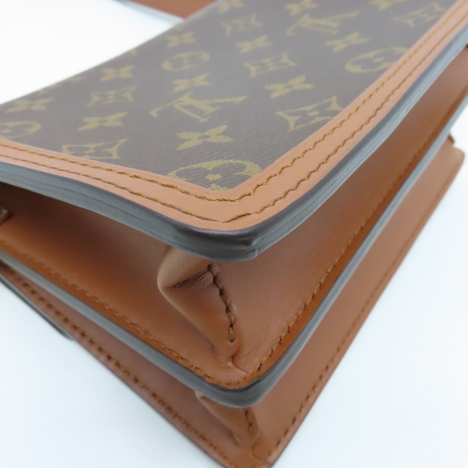 LOUIS VUITTON Monogram Reverse Mini Dauphine Gold Buckle Shoulder Bag Brown
