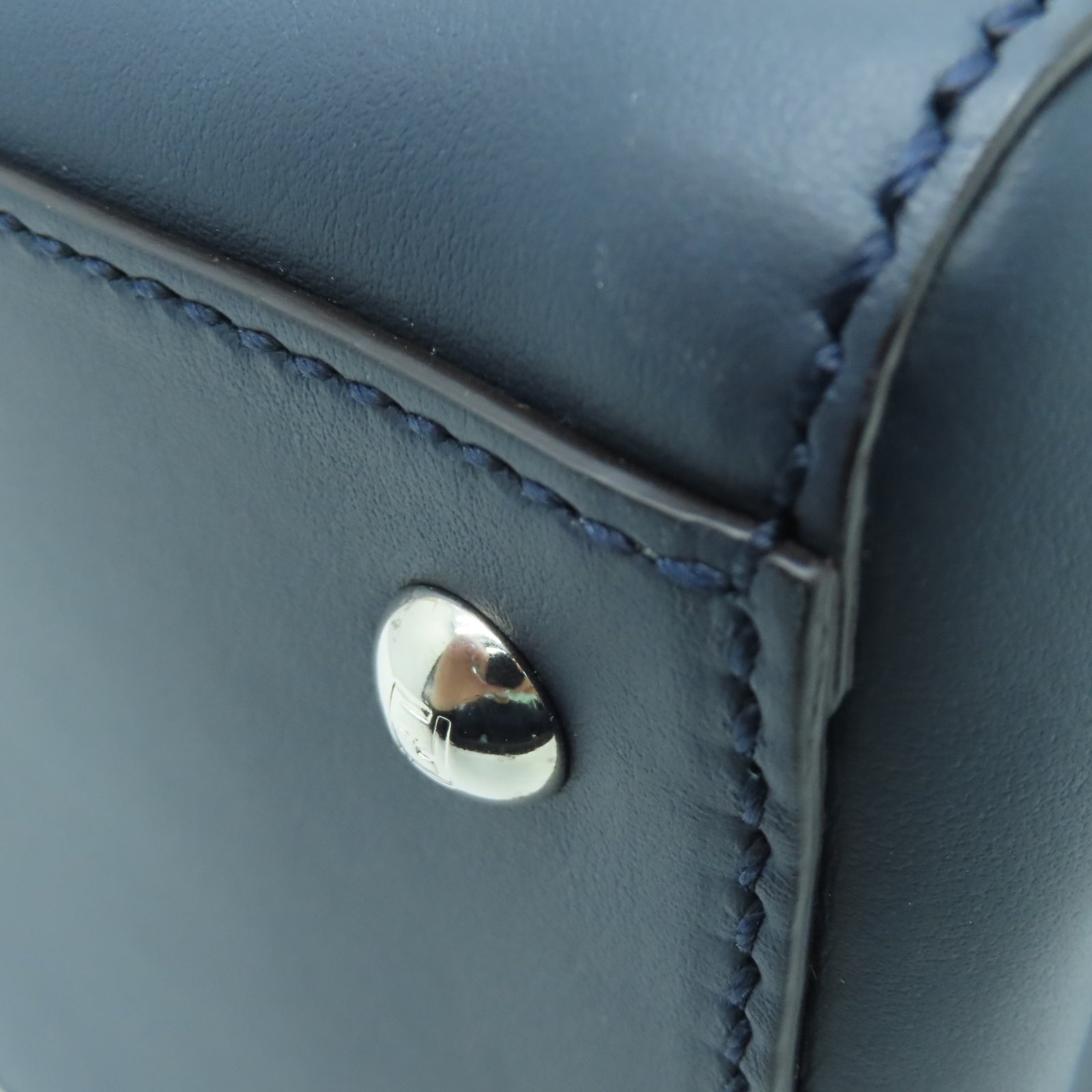 FENDI Cowhide Leather Dotcom Silver Buckle Handle Shoulder Bag Blue