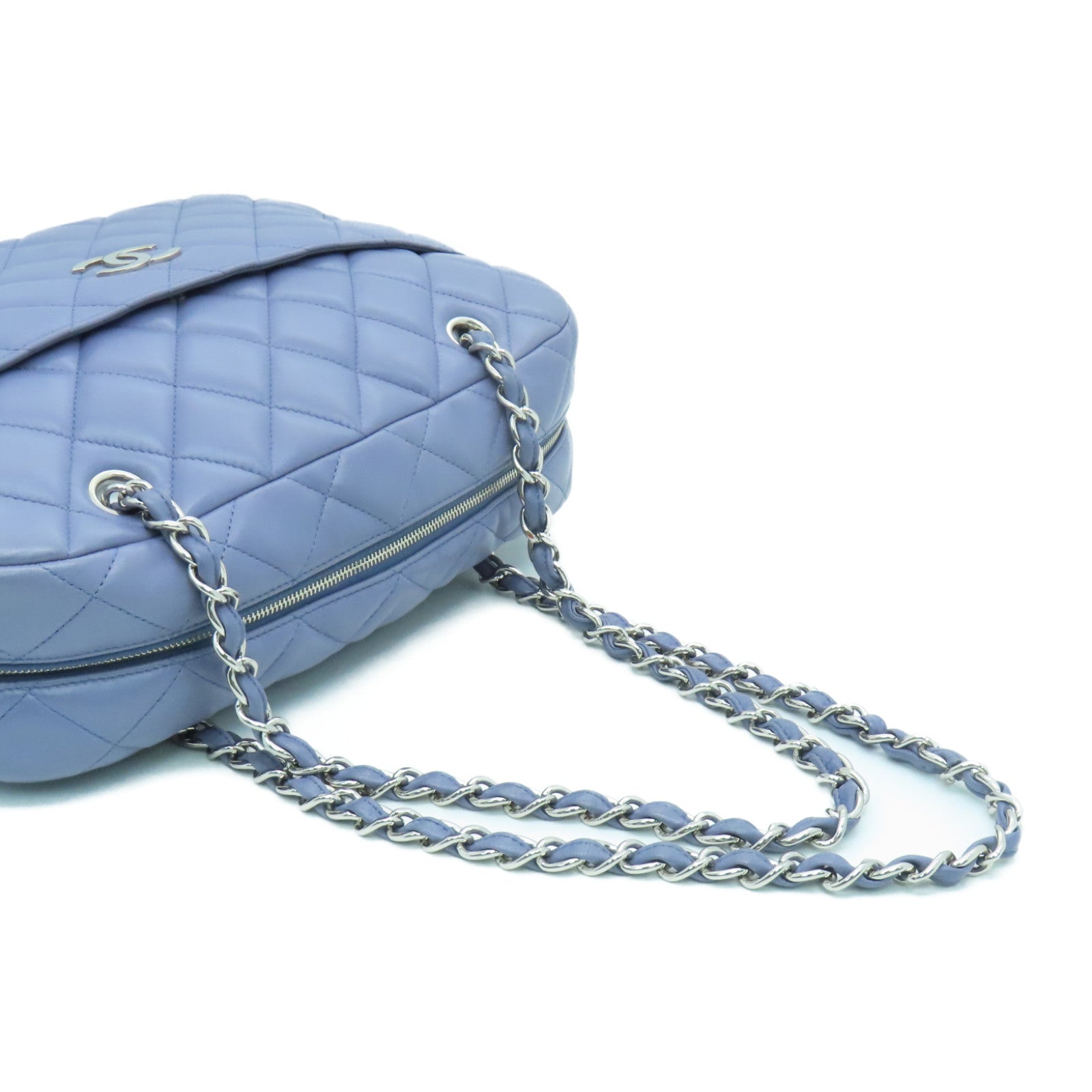 CHANEL Rhombus Sheepskin Leather Chain Shoulder Bag Silver Buckle Chain Belt Shoulder Bag Purple