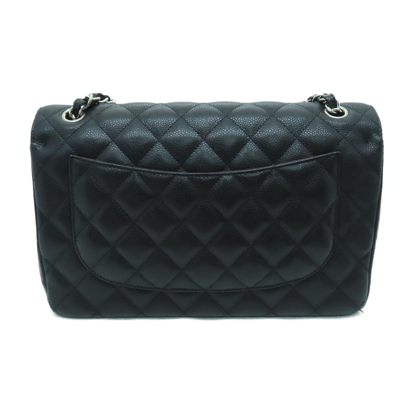 CHANEL 菱格Caviar皮革Classic Jumbo银扣肩背袋黑色