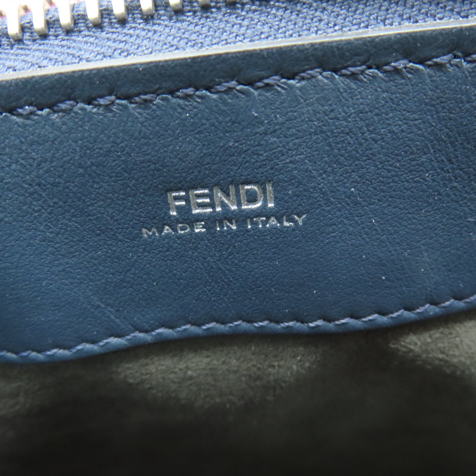 FENDI Cowhide Leather Dotcom Silver Buckle Handle Shoulder Bag Blue