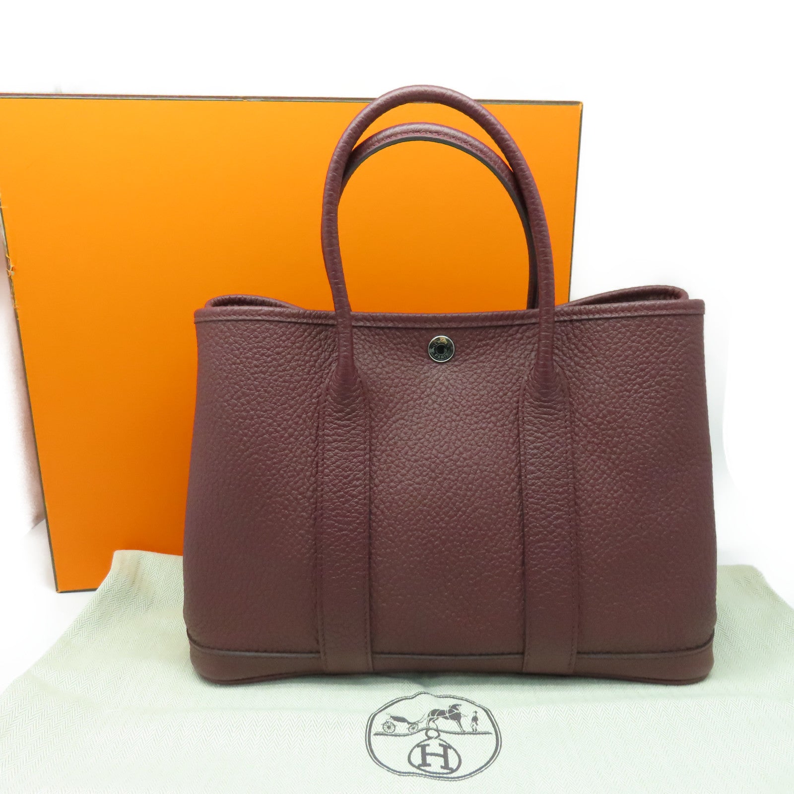 HERMES 【激减优惠】Country皮革Garden Party TPM银扣手挽袋Bordeaux酒红色