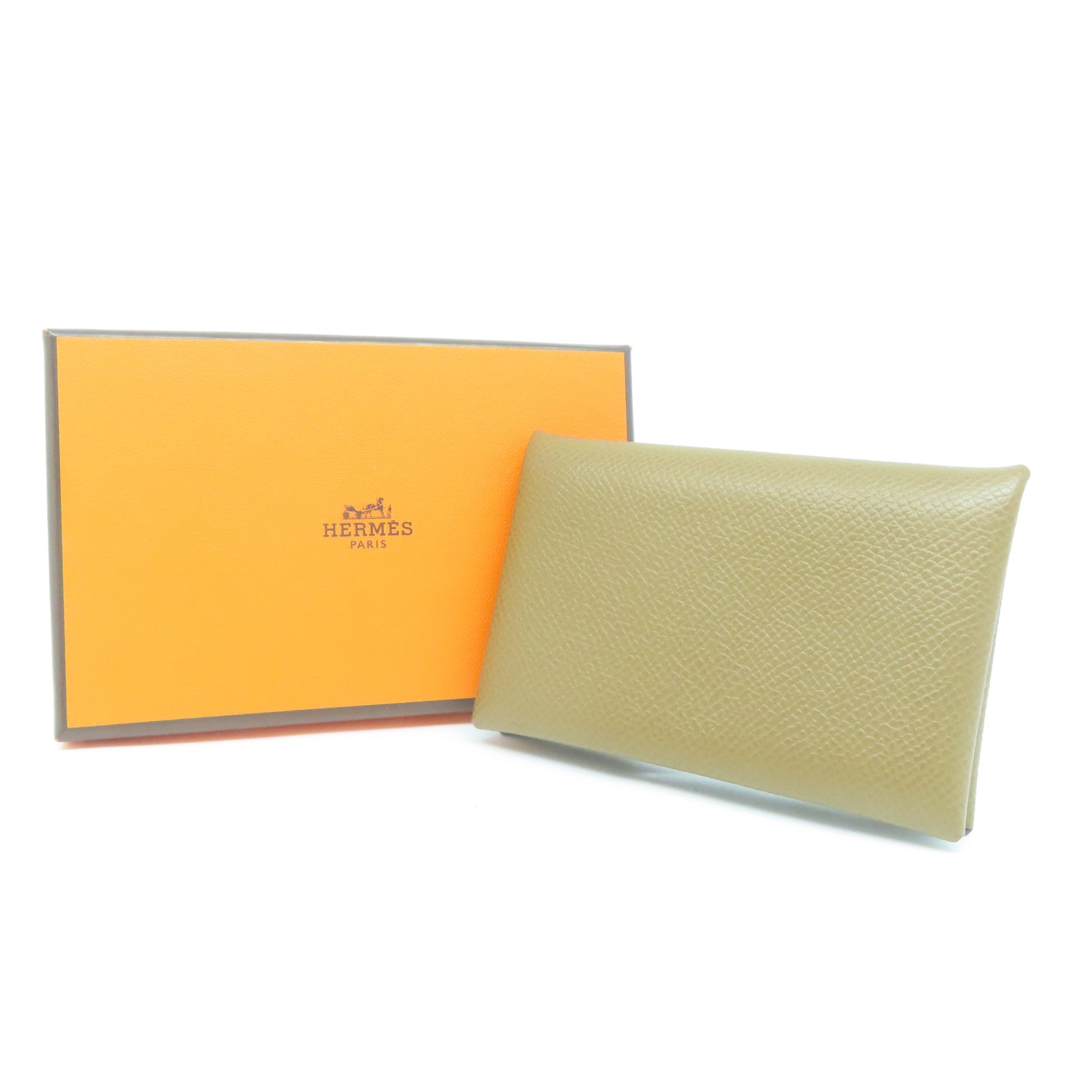 HERMES Epsom皮革Calvi卡片包Gold/啡色