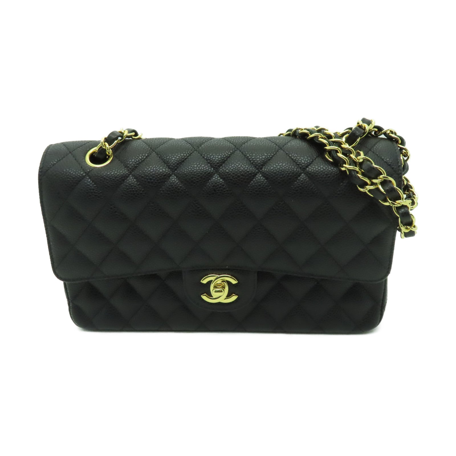 CHANEL 菱格Caviar皮革Classic Flap 25金扣鏈帶肩背袋黒色