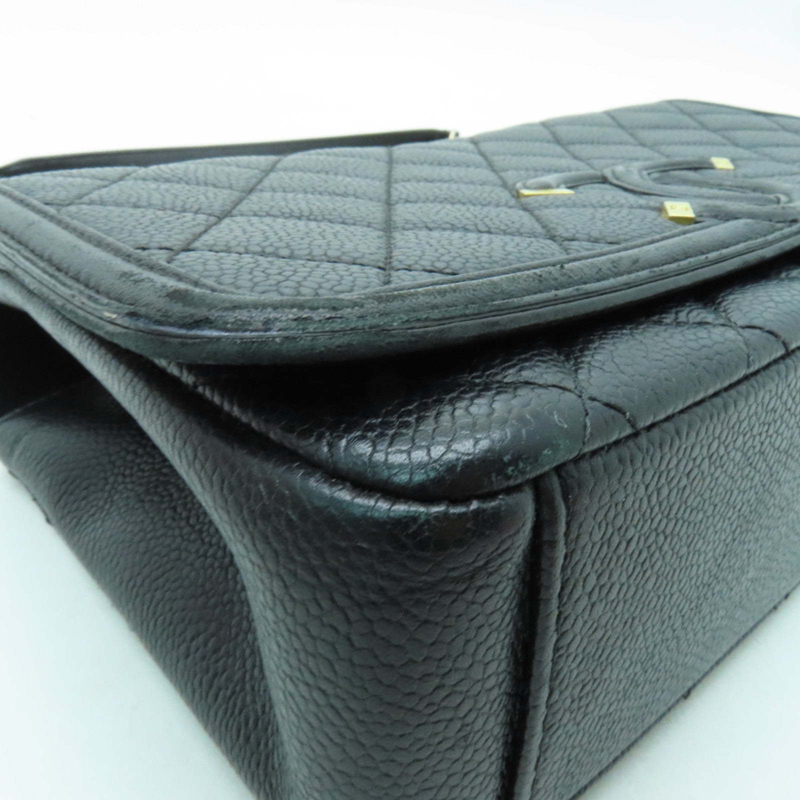 CHANEL 菱格牛皮皮革Shoulder Bag金扣链带肩背袋黑色
