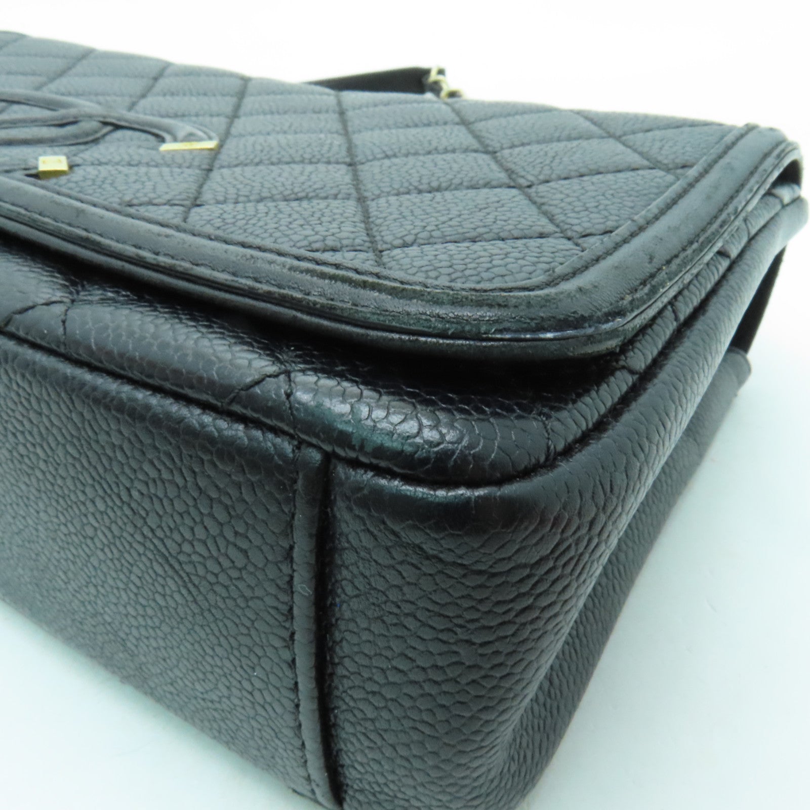 CHANEL 菱格牛皮皮革Shoulder Bag金扣链带肩背袋黑色