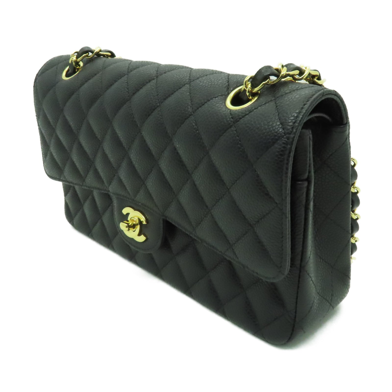 CHANEL 菱格Caviar皮革Classic Flap 25金扣鏈帶肩背袋黒色