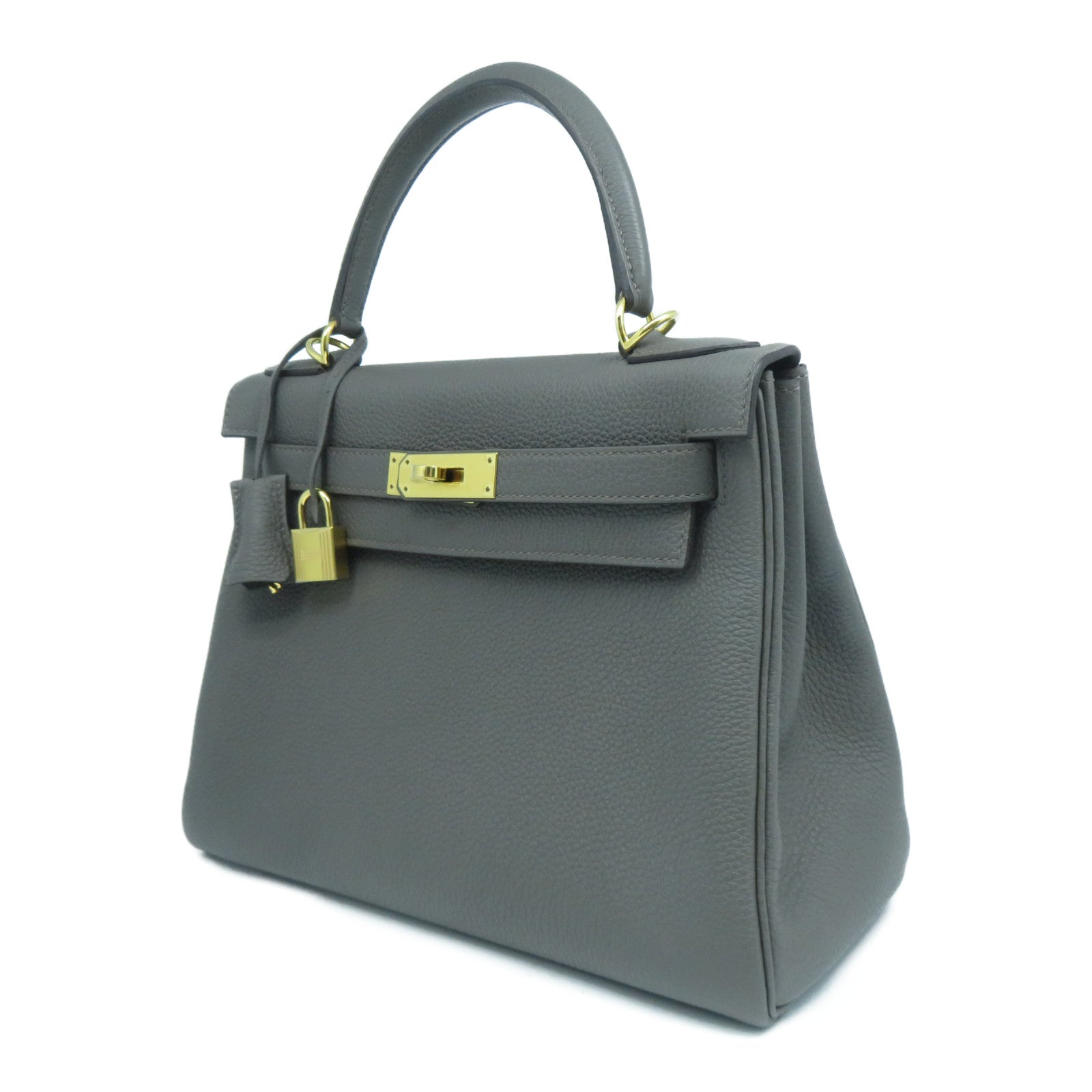HERMES Clemence皮革Kelly 28金扣手挽肩背兩用袋Etoupe大象灰色