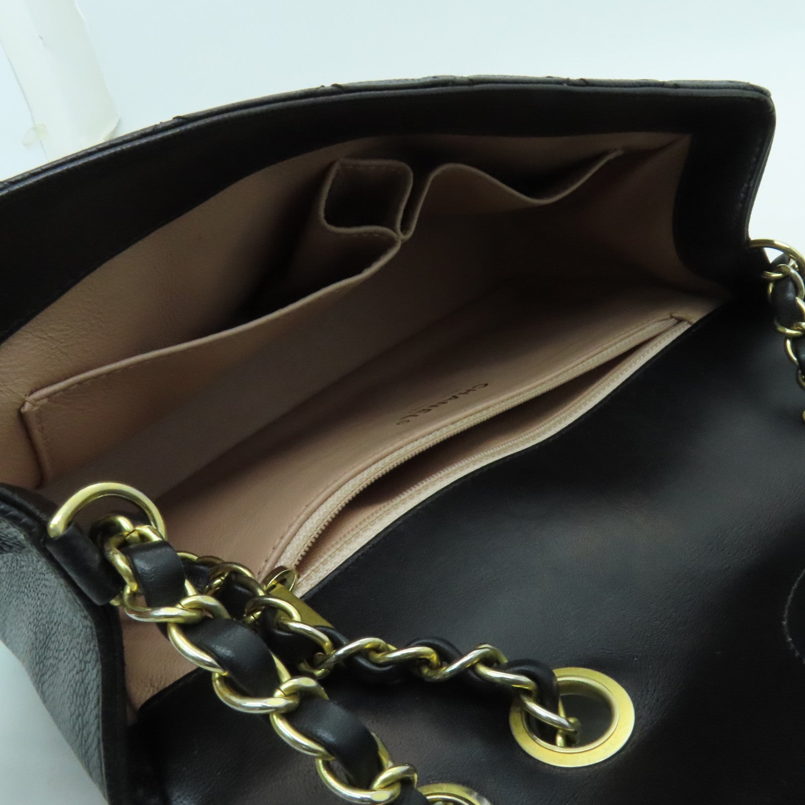 CHANEL 菱格牛皮皮革Shoulder Bag金扣链带肩背袋黑色
