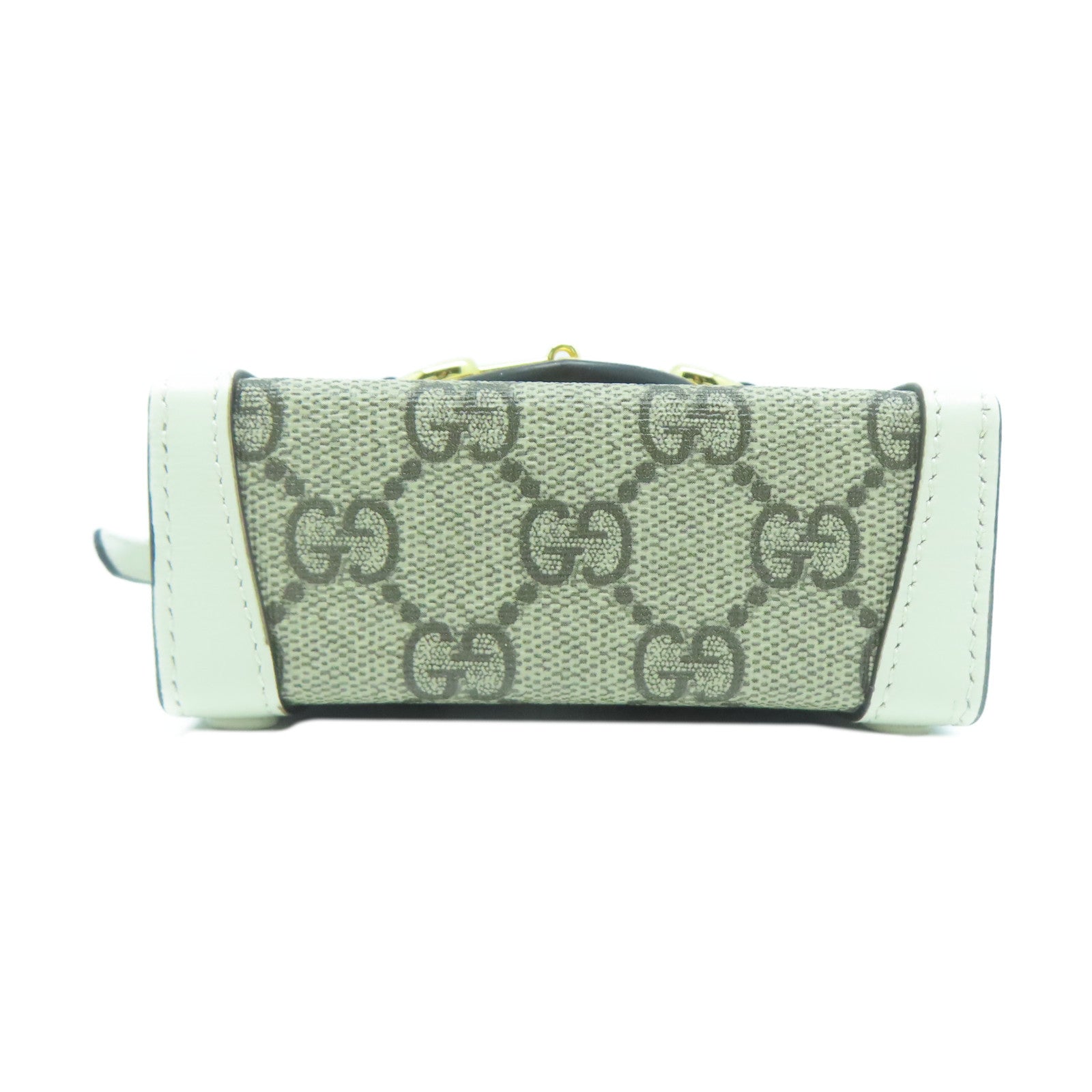 GUCCI 塗層帆布Gucci Horsebit 1955金扣肩背袋白色/啡色