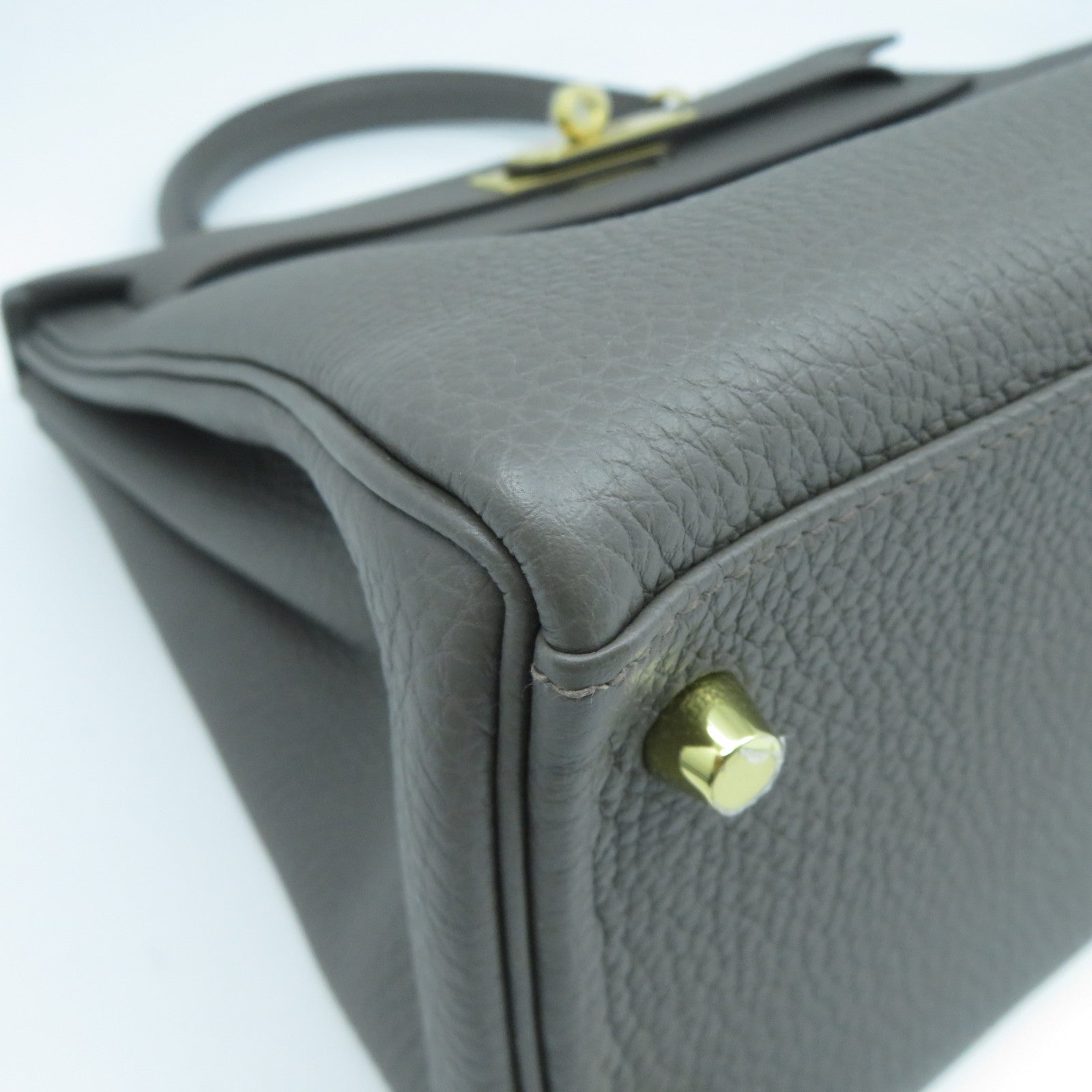 HERMES Clemence皮革Kelly 28金扣手挽肩背兩用袋Etoupe大象灰色