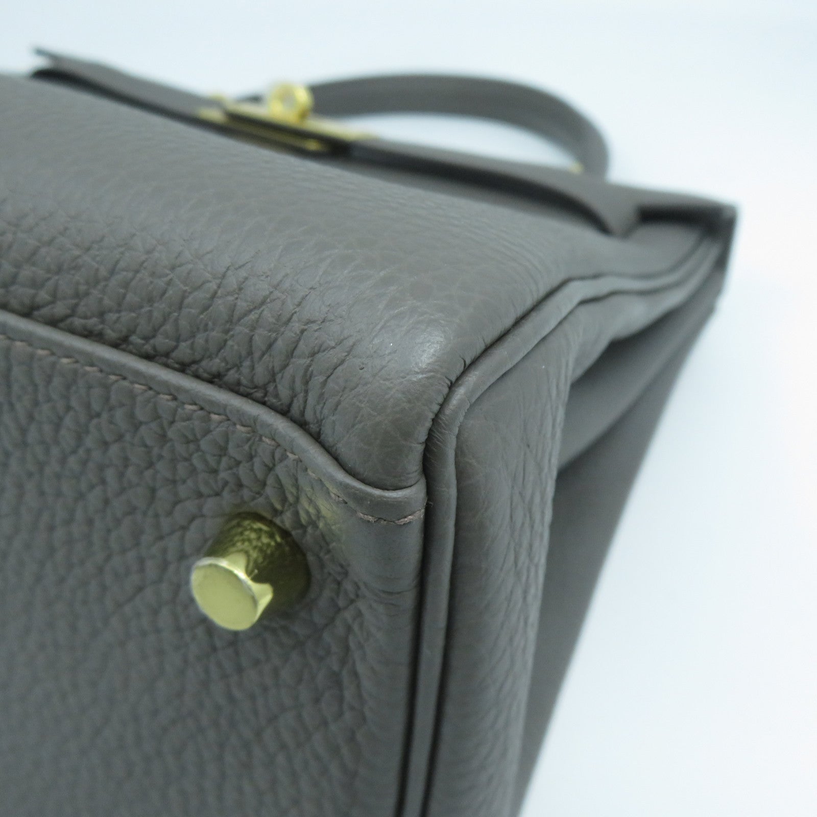 HERMES Clemence皮革Kelly 28金扣手挽肩背兩用袋Etoupe大象灰色