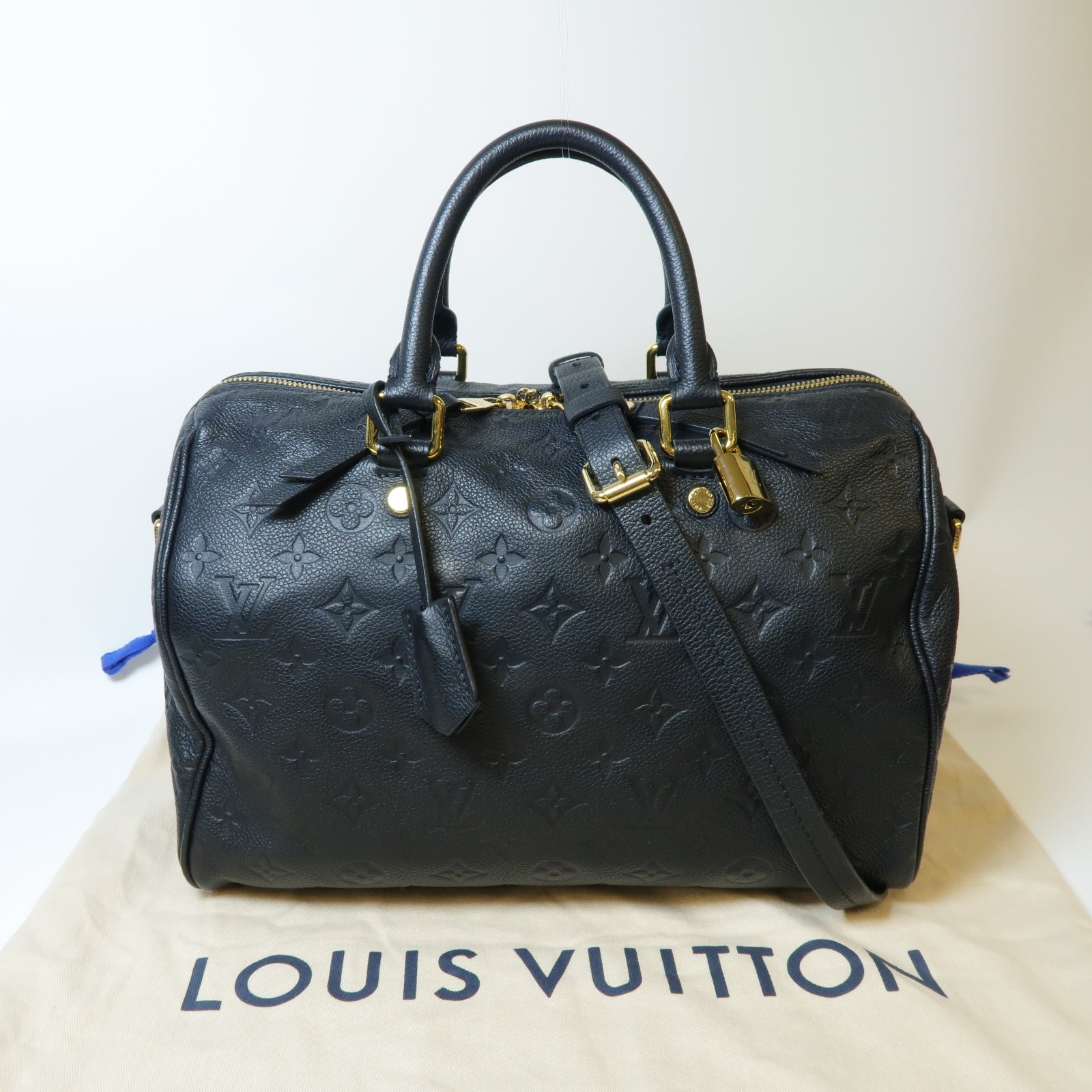 LOUIS VUITTON Monogram Empreinte Speedy Bandouliere 30金扣手挽肩背兩用袋黑色