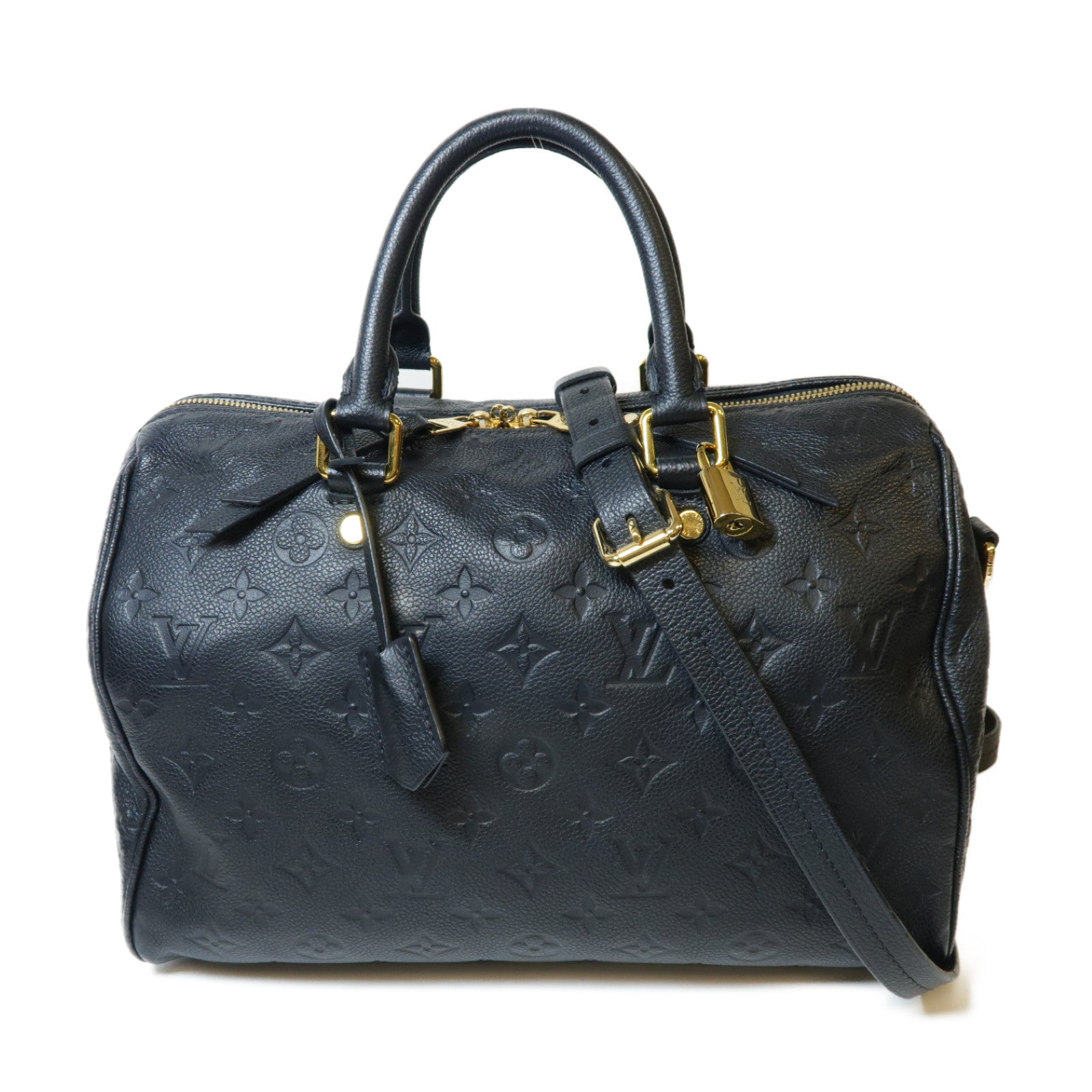 LOUIS VUITTON Monogram Empreinte Speedy Bandouliere 30金扣手挽肩背兩用袋黑色