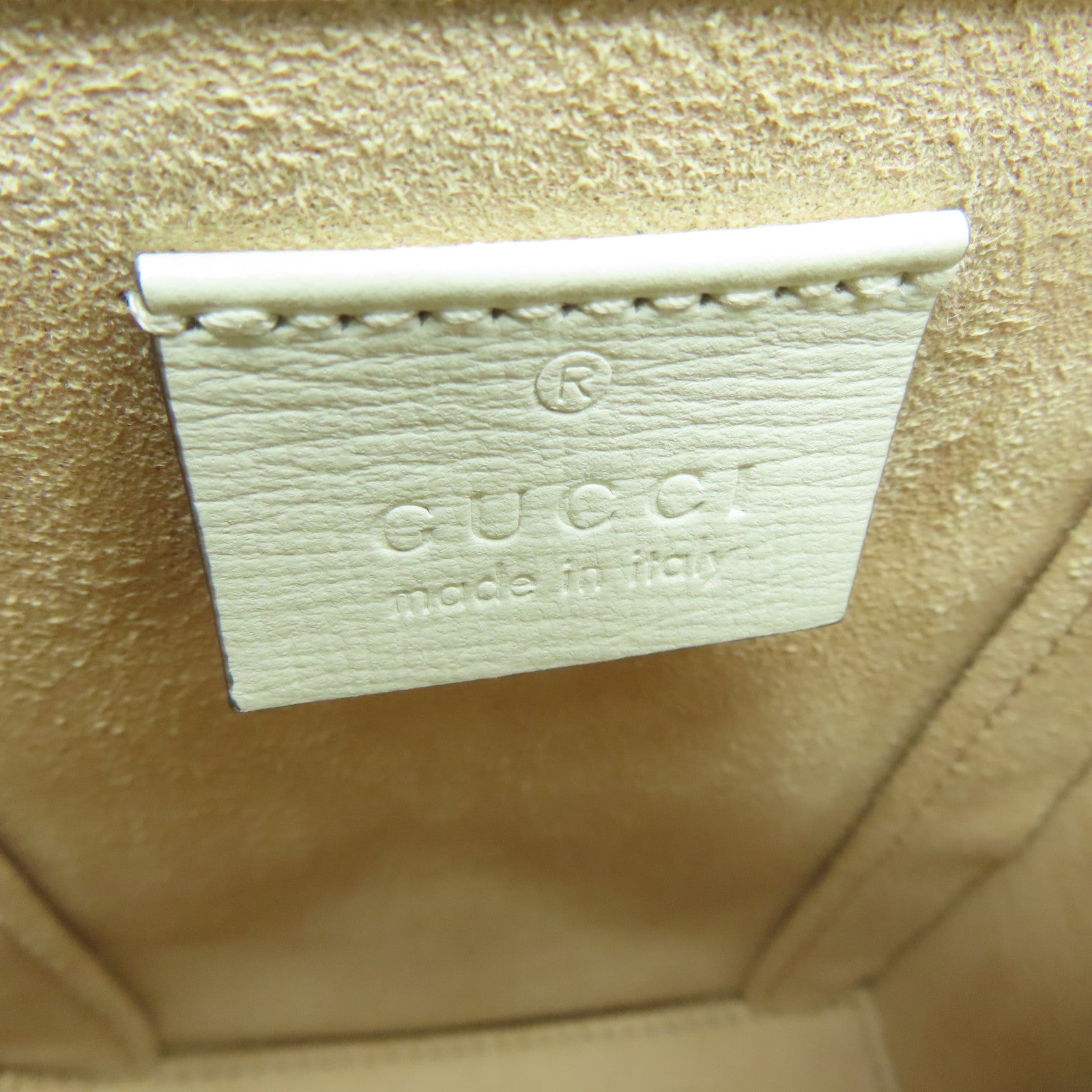 GUCCI 塗層帆布Gucci Horsebit 1955金扣肩背袋白色/啡色