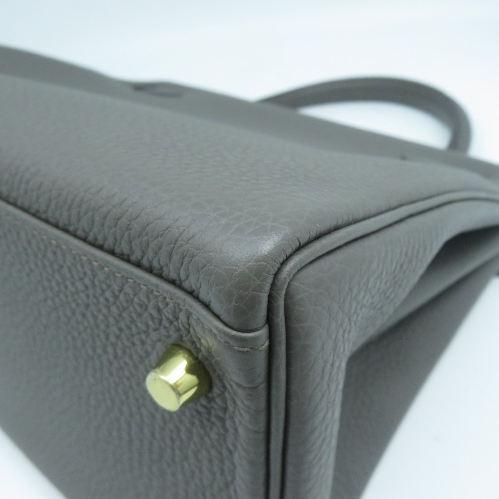 HERMES Clemence皮革Kelly 28金扣手挽肩背兩用袋Etoupe大象灰色