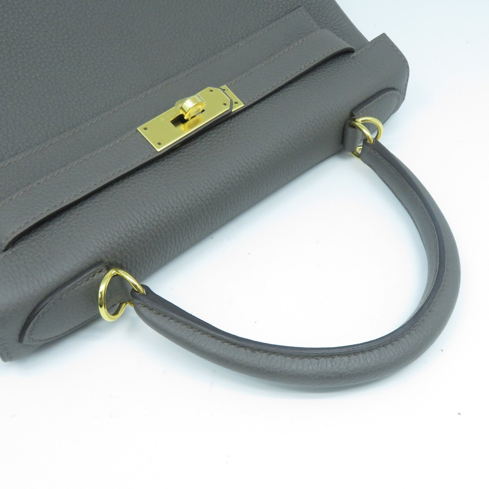 HERMES Clemence皮革Kelly 28金扣手挽肩背兩用袋Etoupe大象灰色
