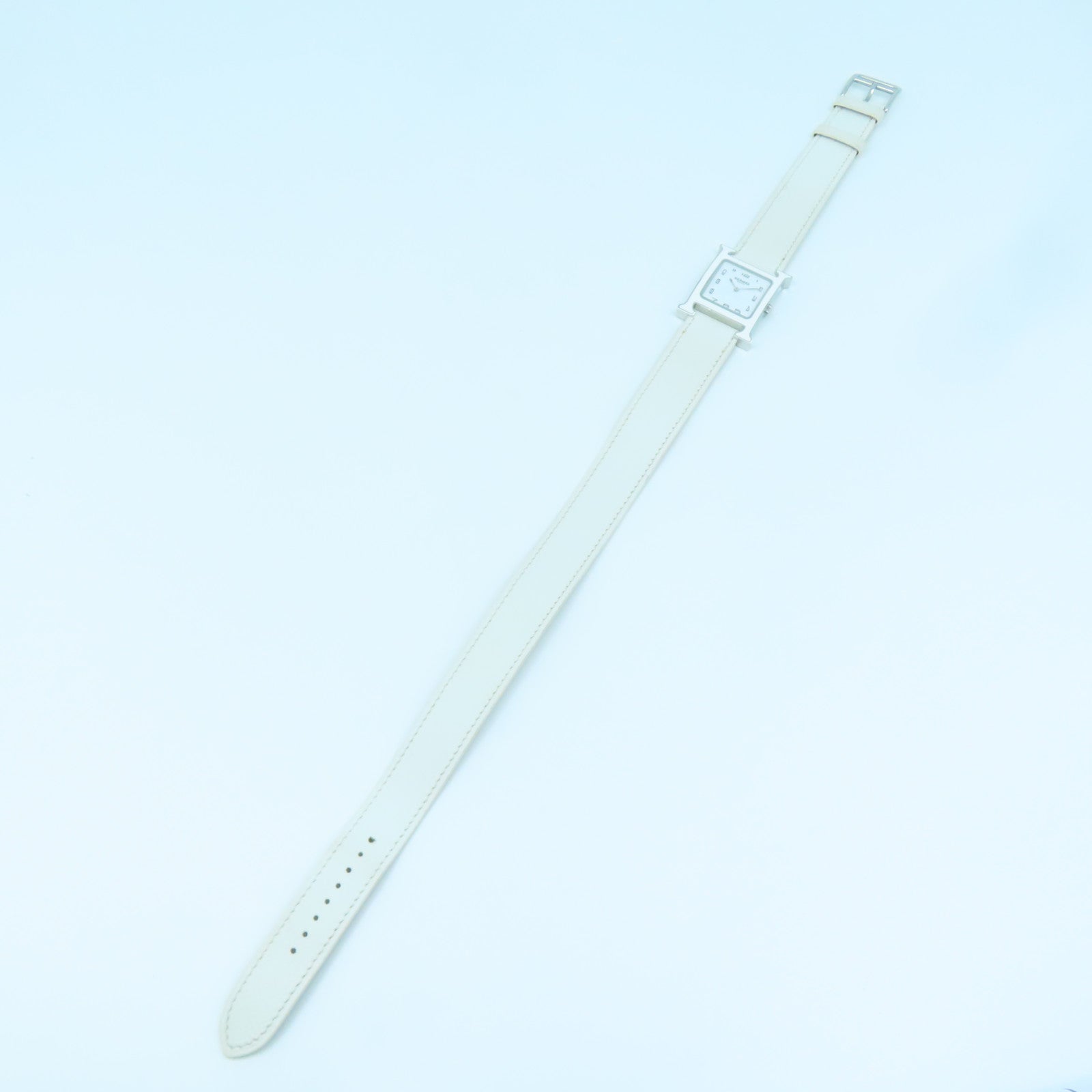 HERMES Heure H Watch MM不鏽鋼/Epsom皮革帶手錶石英機芯白色