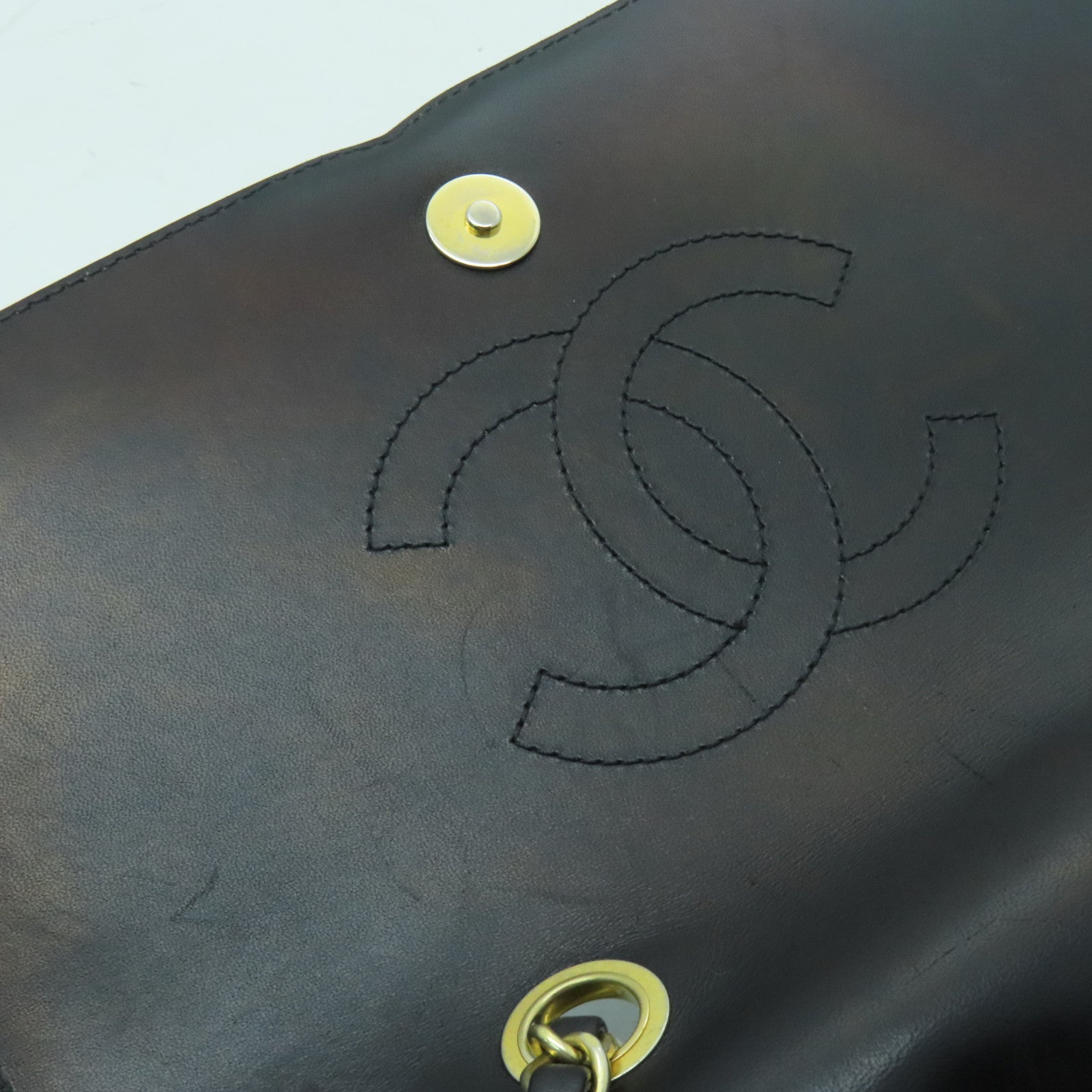 CHANEL 菱格牛皮皮革Shoulder Bag金扣链带肩背袋黑色