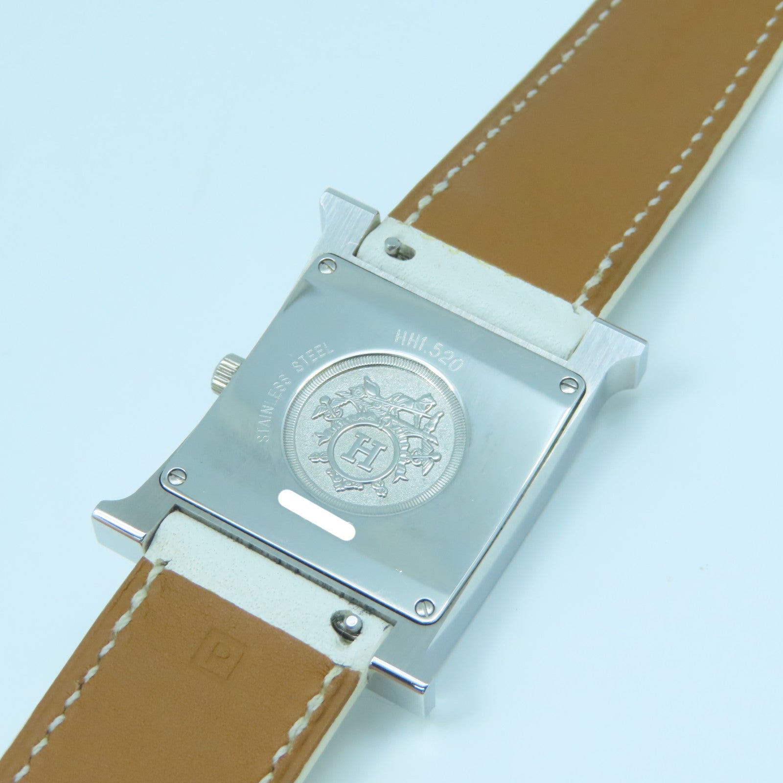 HERMES Heure H Watch MM不鏽鋼/Epsom皮革帶手錶石英機芯白色