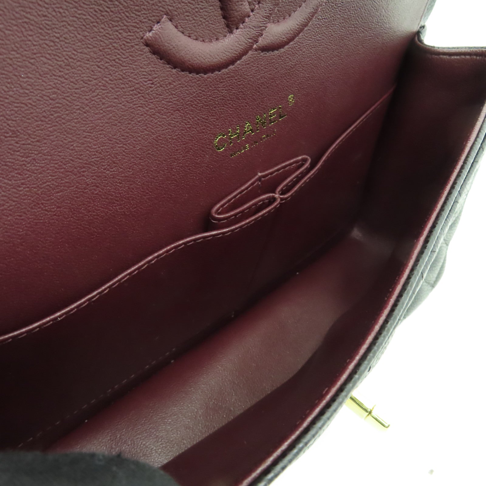 CHANEL 菱格Caviar皮革Classic Flap 25金扣鏈帶肩背袋黒色
